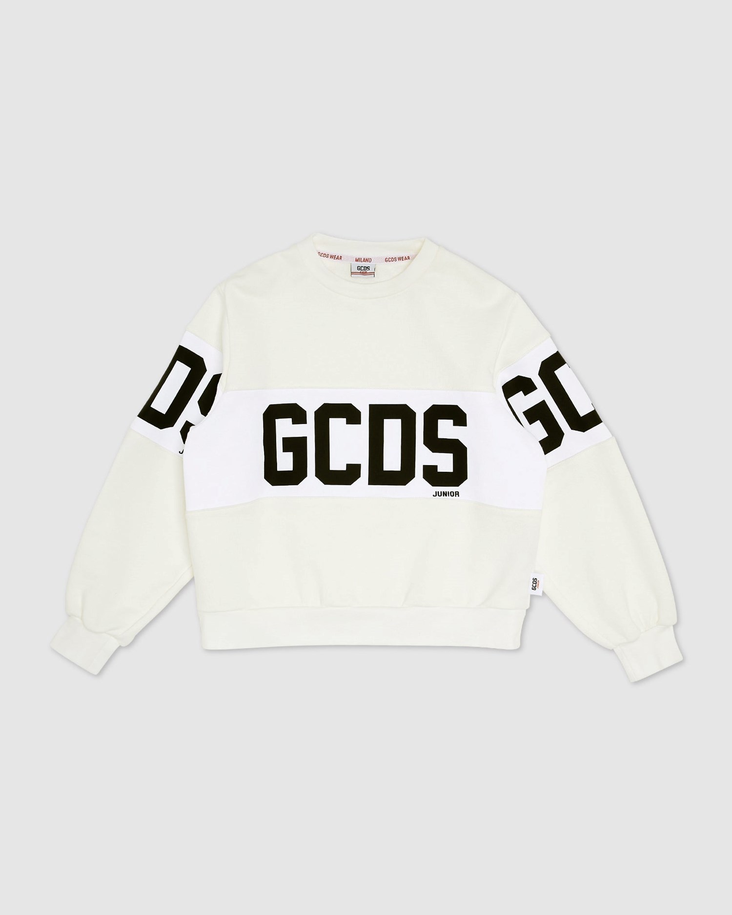 Sweat À Capuche GCDS Logo Band Crewneck Enfant Blanche | 751902-ILC