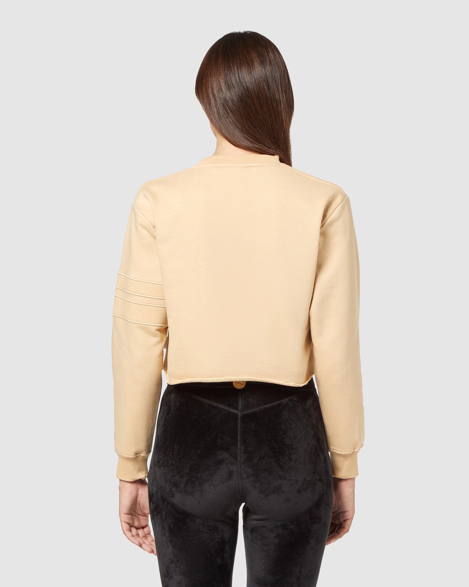 Sweat À Capuche GCDS Logo Band Cropped Crewneck Femme Marron Clair | 516720-HIW