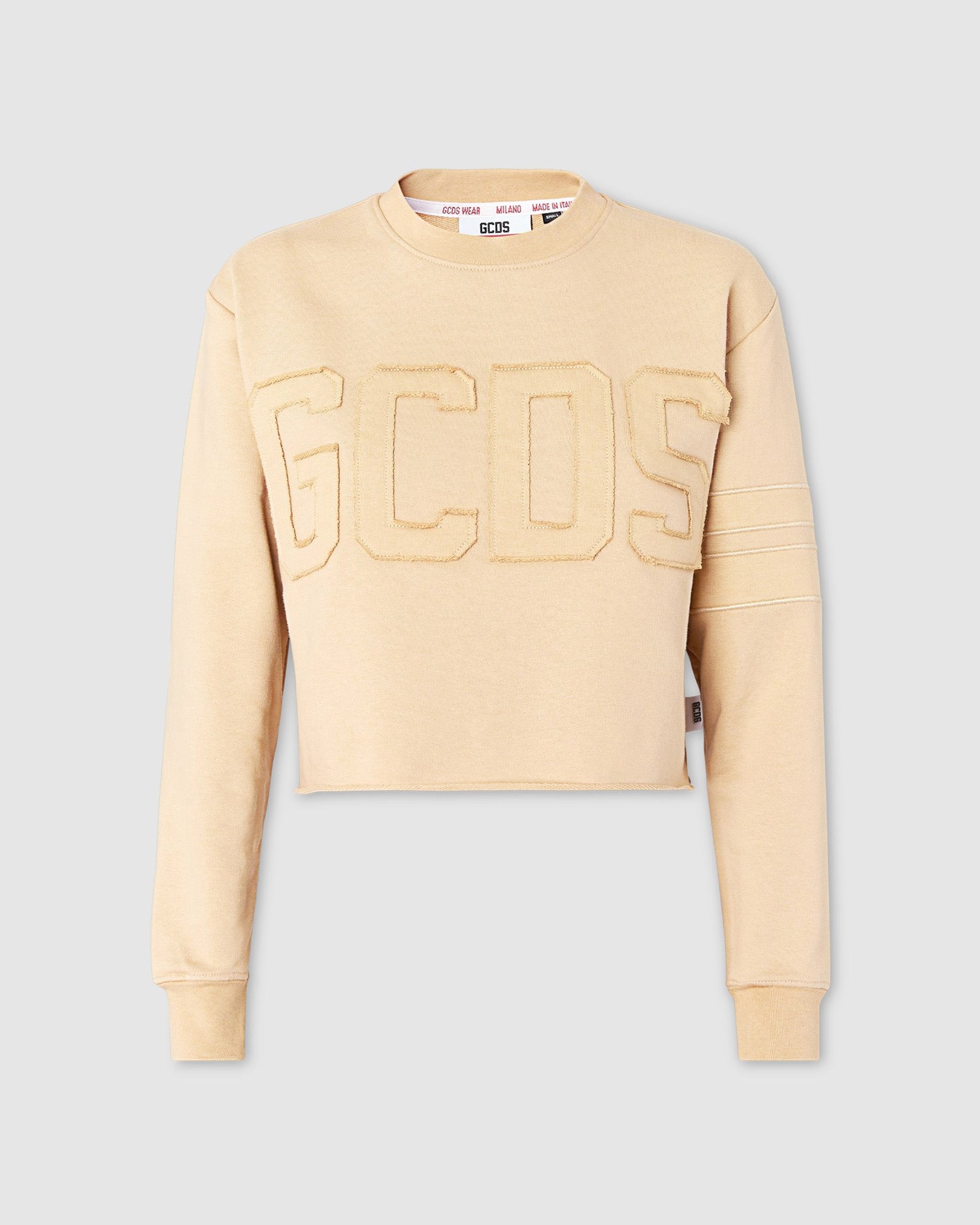 Sweat À Capuche GCDS Logo Band Cropped Crewneck Femme Marron Clair | 516720-HIW