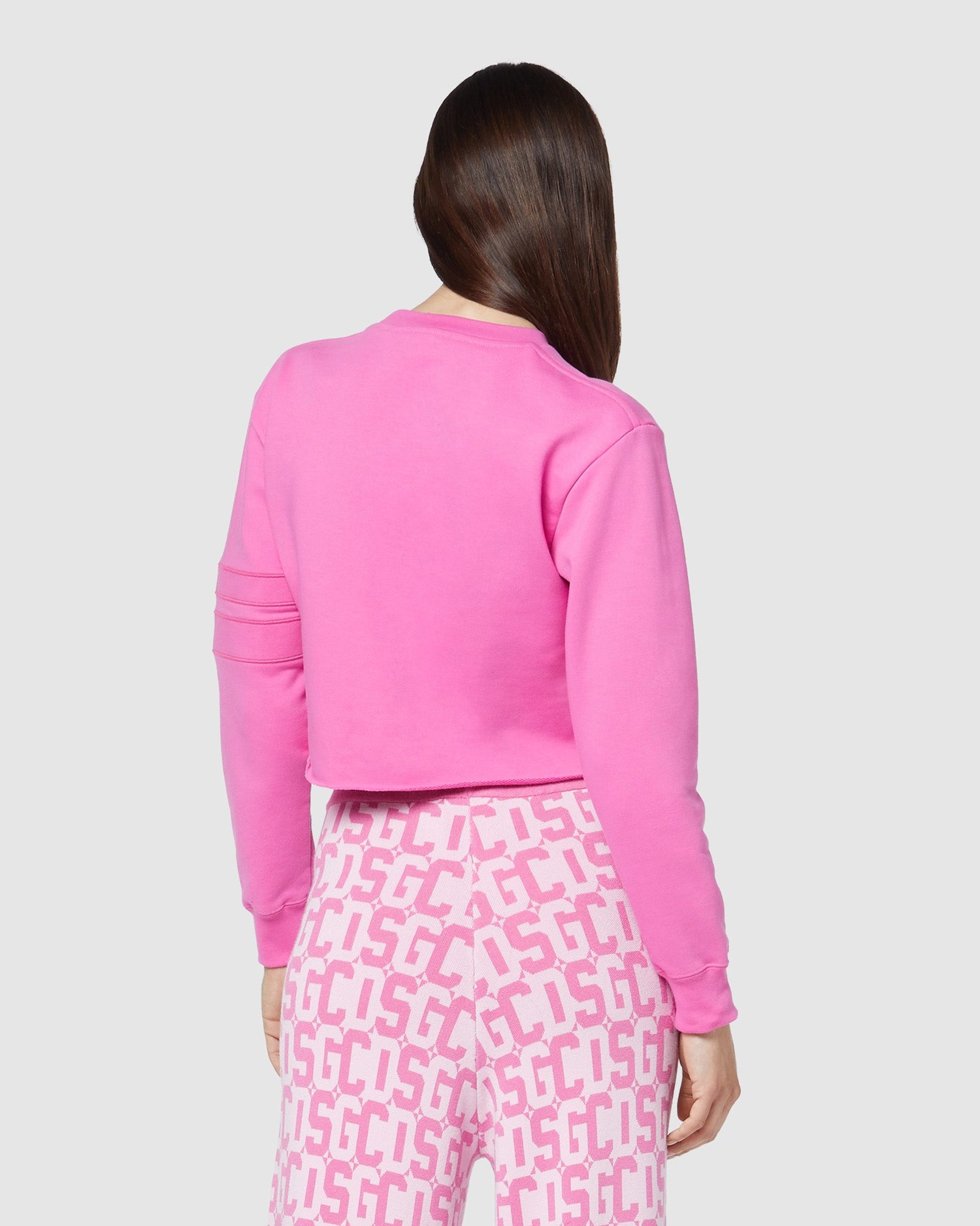 Sweat À Capuche GCDS Logo Band Cropped Crewneck Femme Fushia | 792510-UND