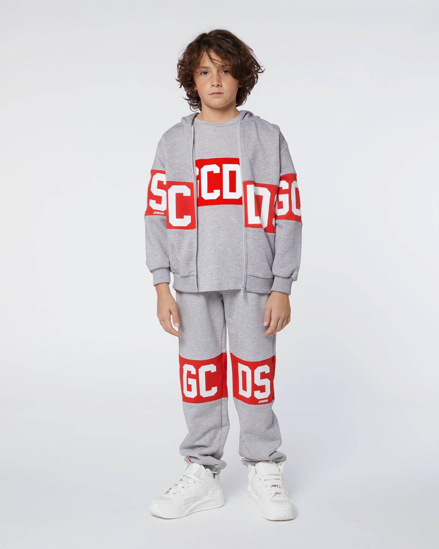 Sweat À Capuche GCDS Logo Band Hoodie Enfant Grise | 268470-PJX