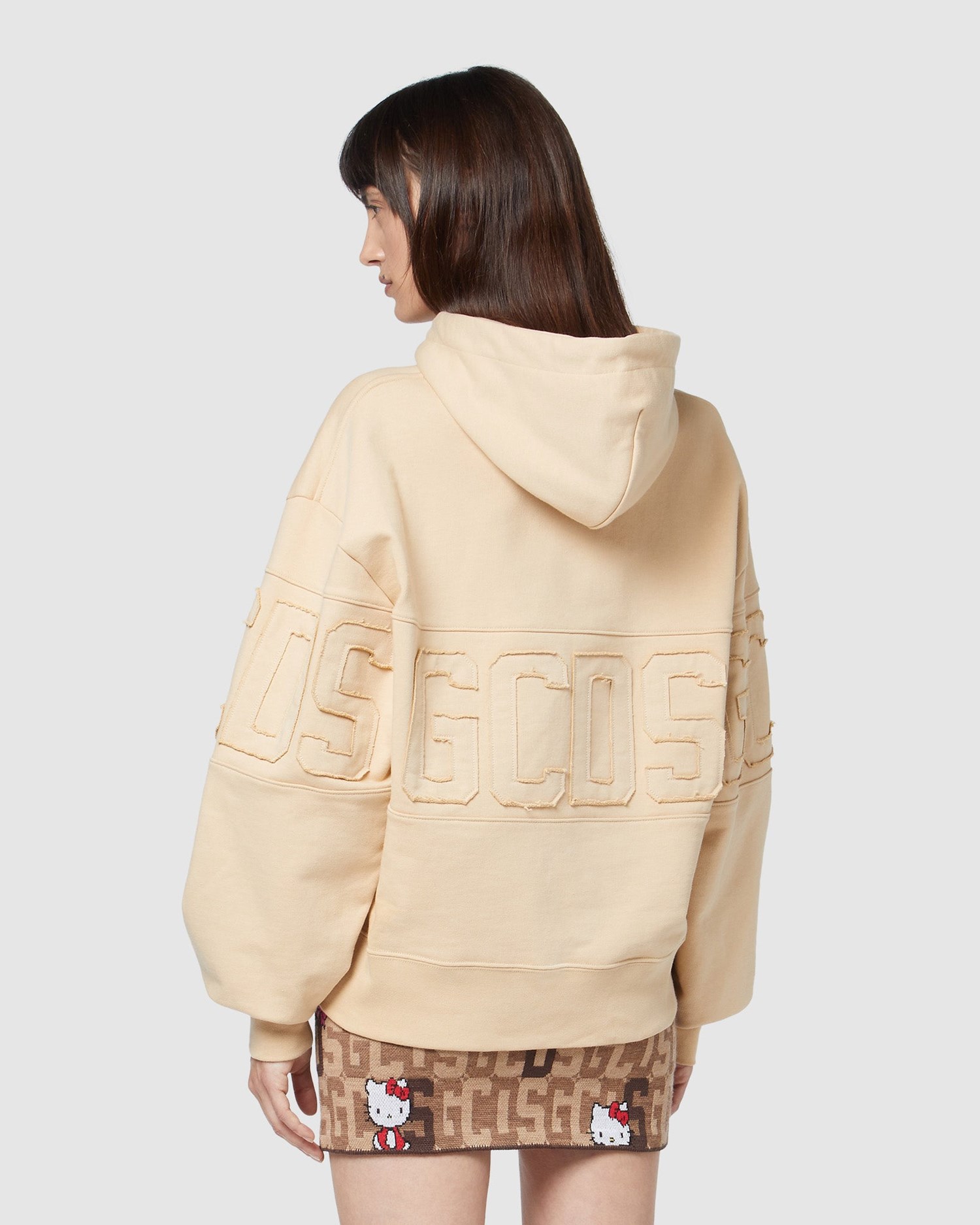 Sweat À Capuche GCDS Logo Band Oversized Hoodie Femme Marron Clair | 786392-ZJD