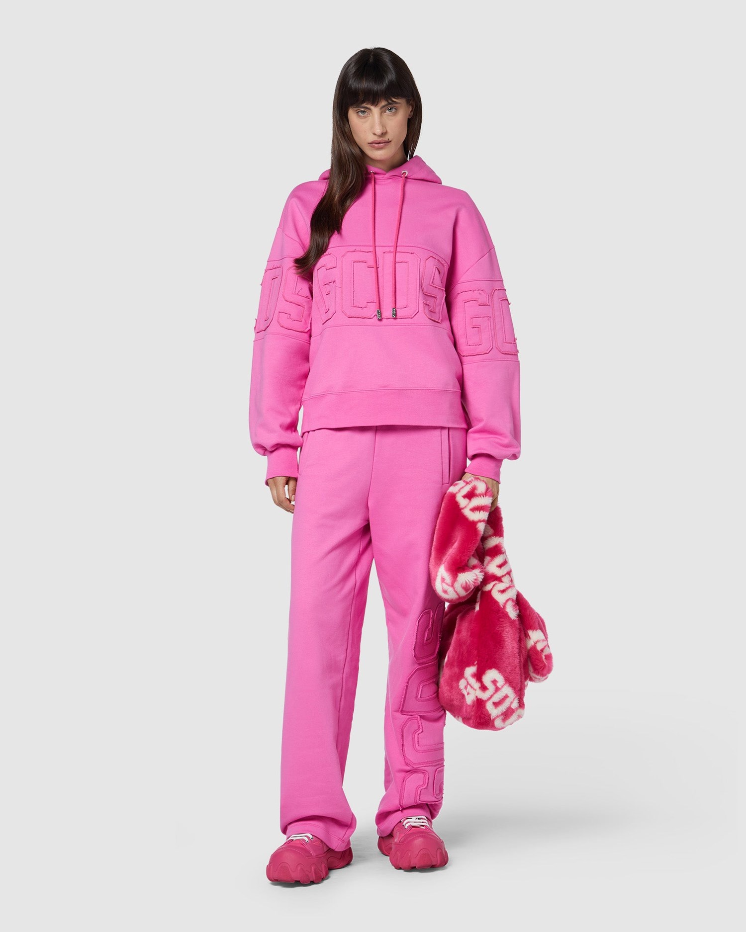Sweat À Capuche GCDS Logo Band Oversized Hoodie Femme Fushia | 958460-ZAD