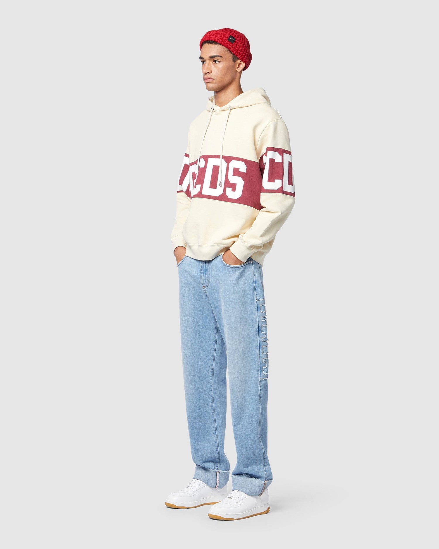 Sweat À Capuche GCDS Logo Band Regular Hoodie Homme Bordeaux | 140835-VOY