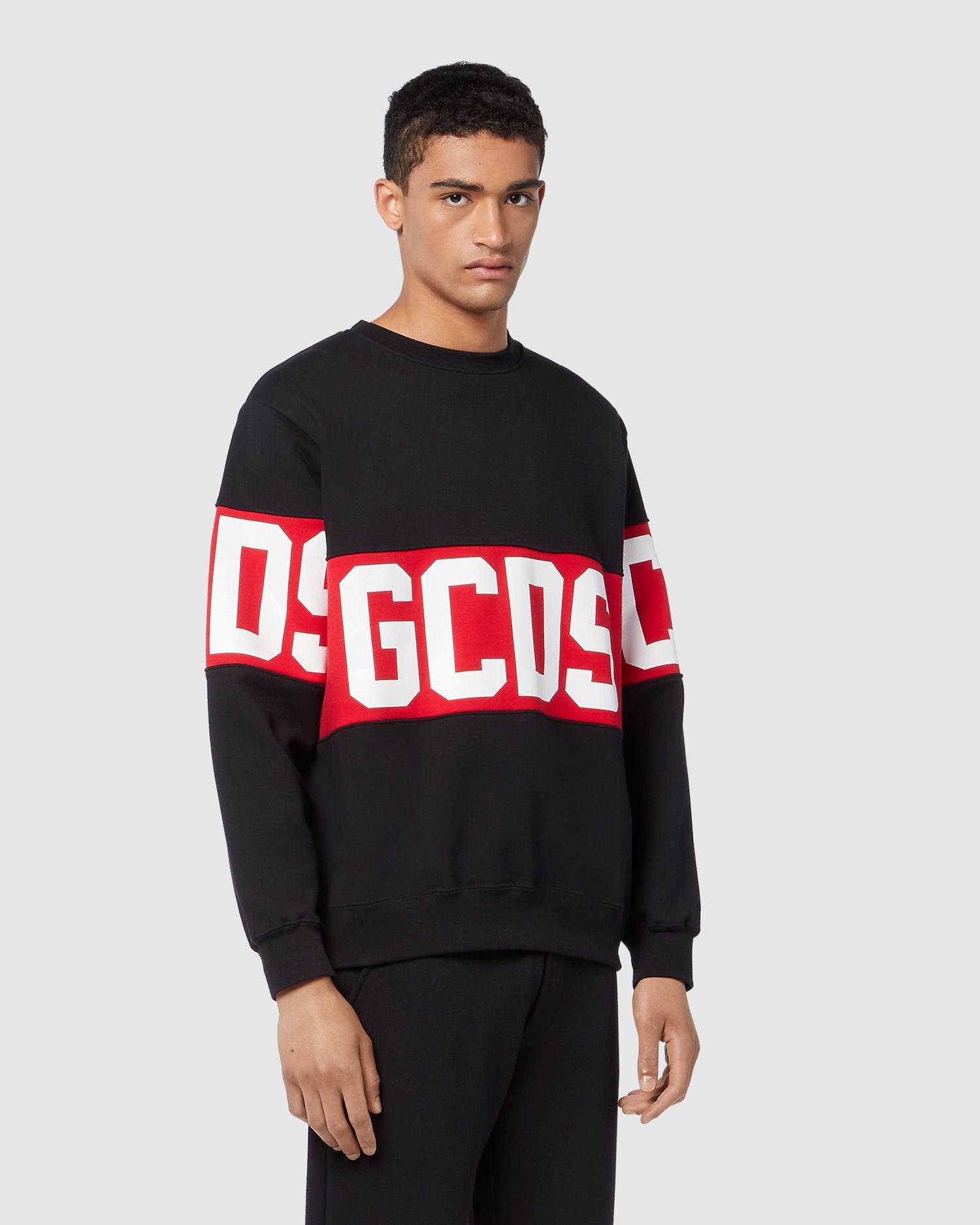 Sweat À Capuche GCDS Logo Band Regular Crewneck Homme Noir | 291653-UOB