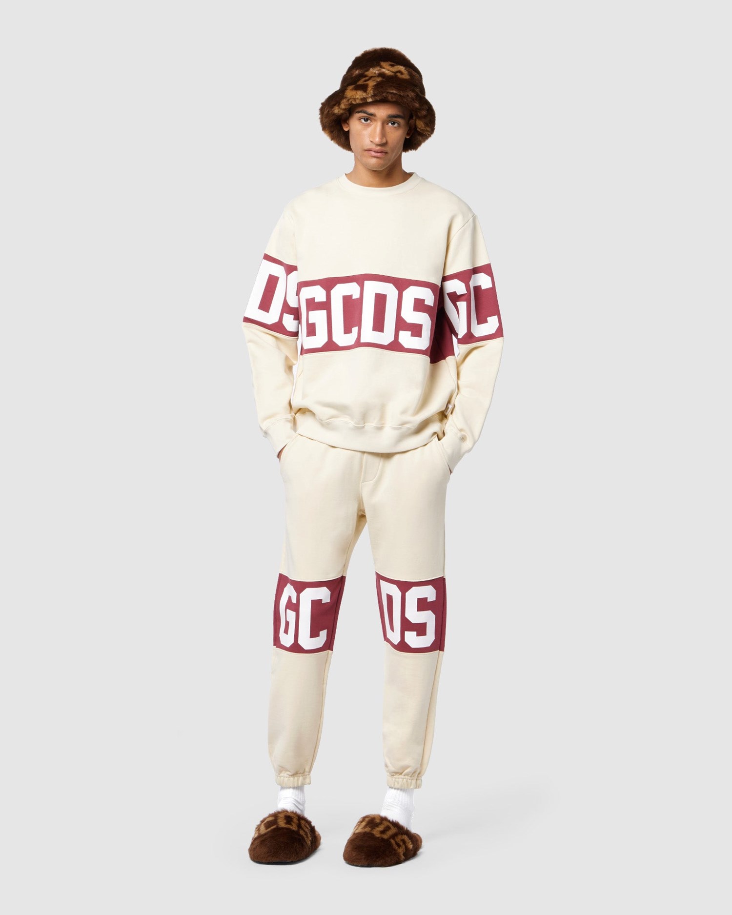 Sweat À Capuche GCDS Logo Band Regular Crewneck Homme Bordeaux | 629830-DXJ