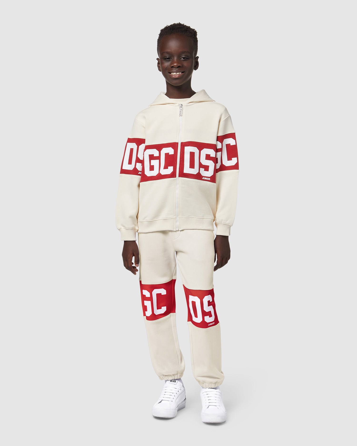 Sweat À Capuche GCDS Logo Band Zip-up Hoodie Enfant Grise | 326978-DYN