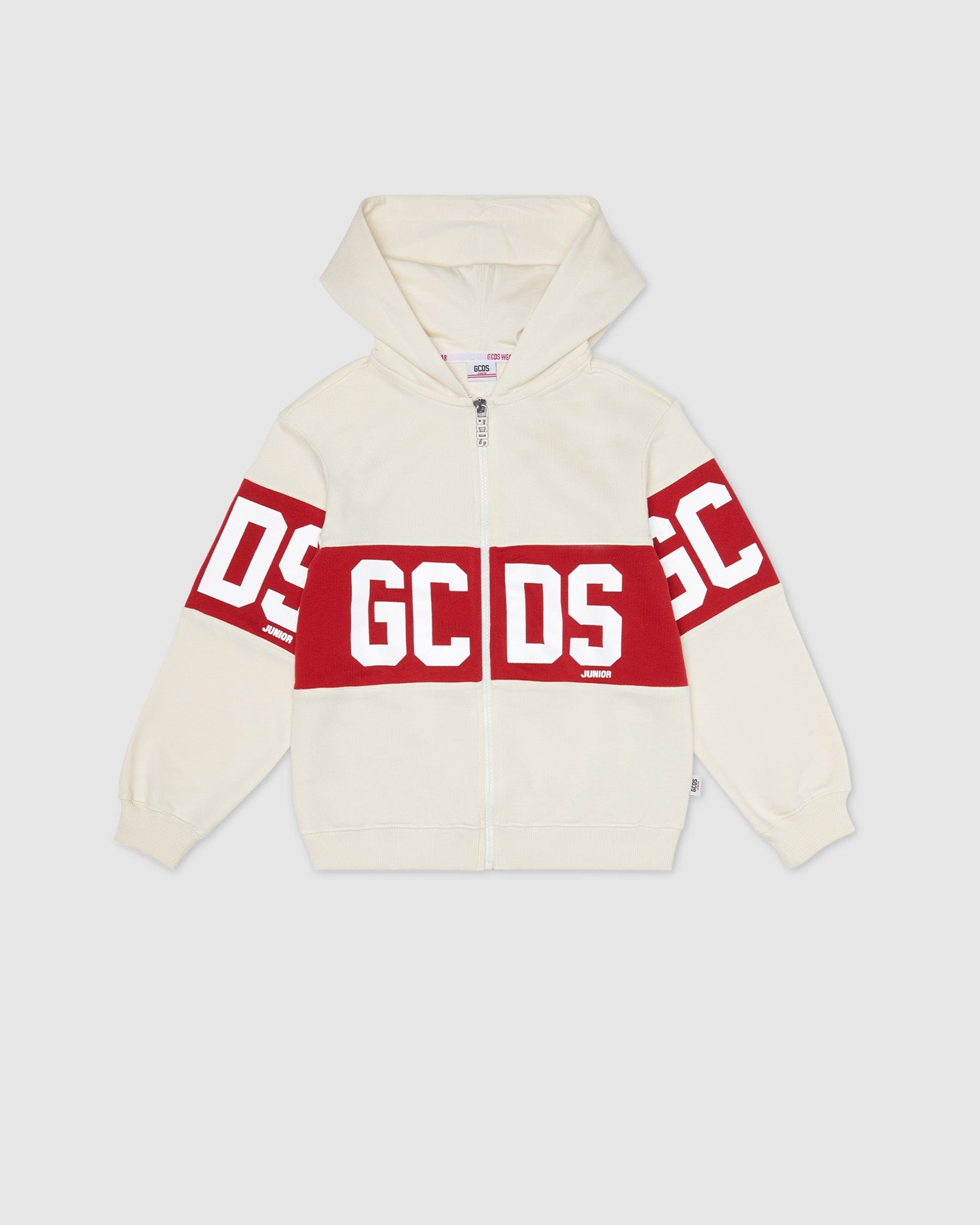 Sweat À Capuche GCDS Logo Band Zip-up Hoodie Enfant Grise | 326978-DYN