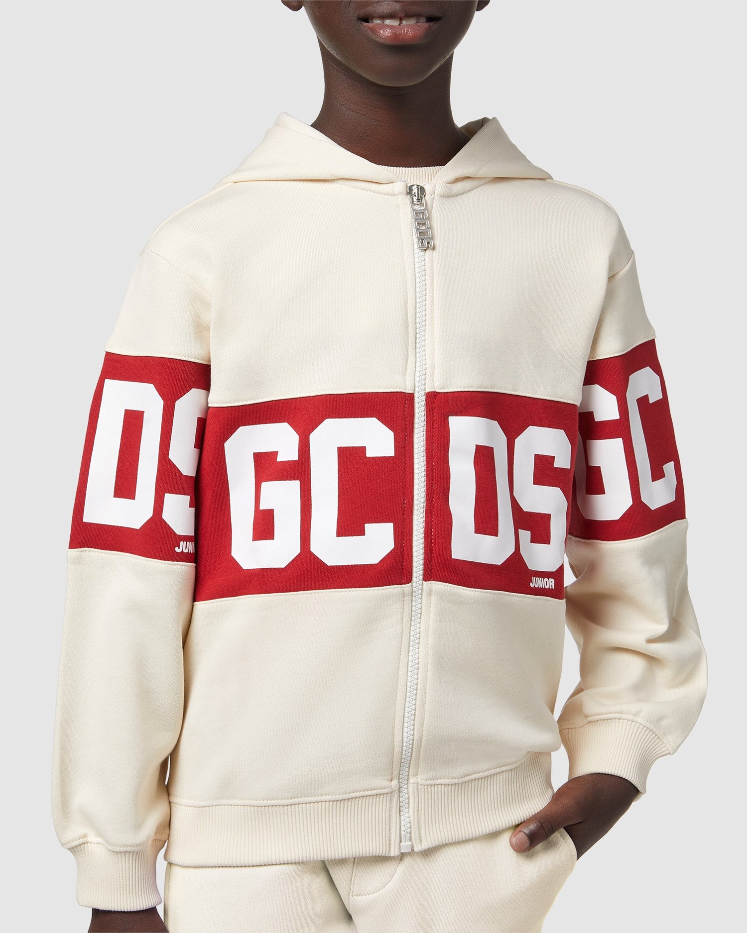 Sweat À Capuche GCDS Logo Band Zip-up Hoodie Enfant Grise | 326978-DYN