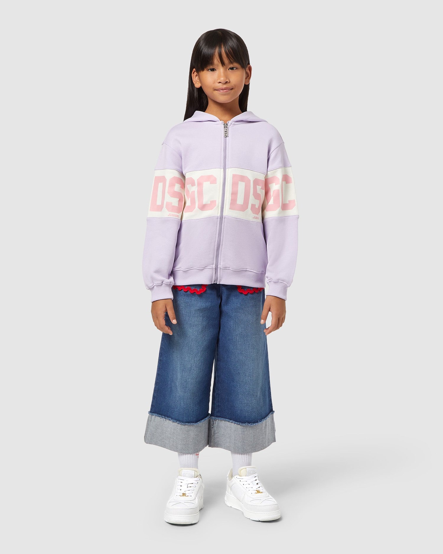 Sweat À Capuche GCDS Logo Band Zip-up Hoodie Enfant Lilac | 492310-NZW
