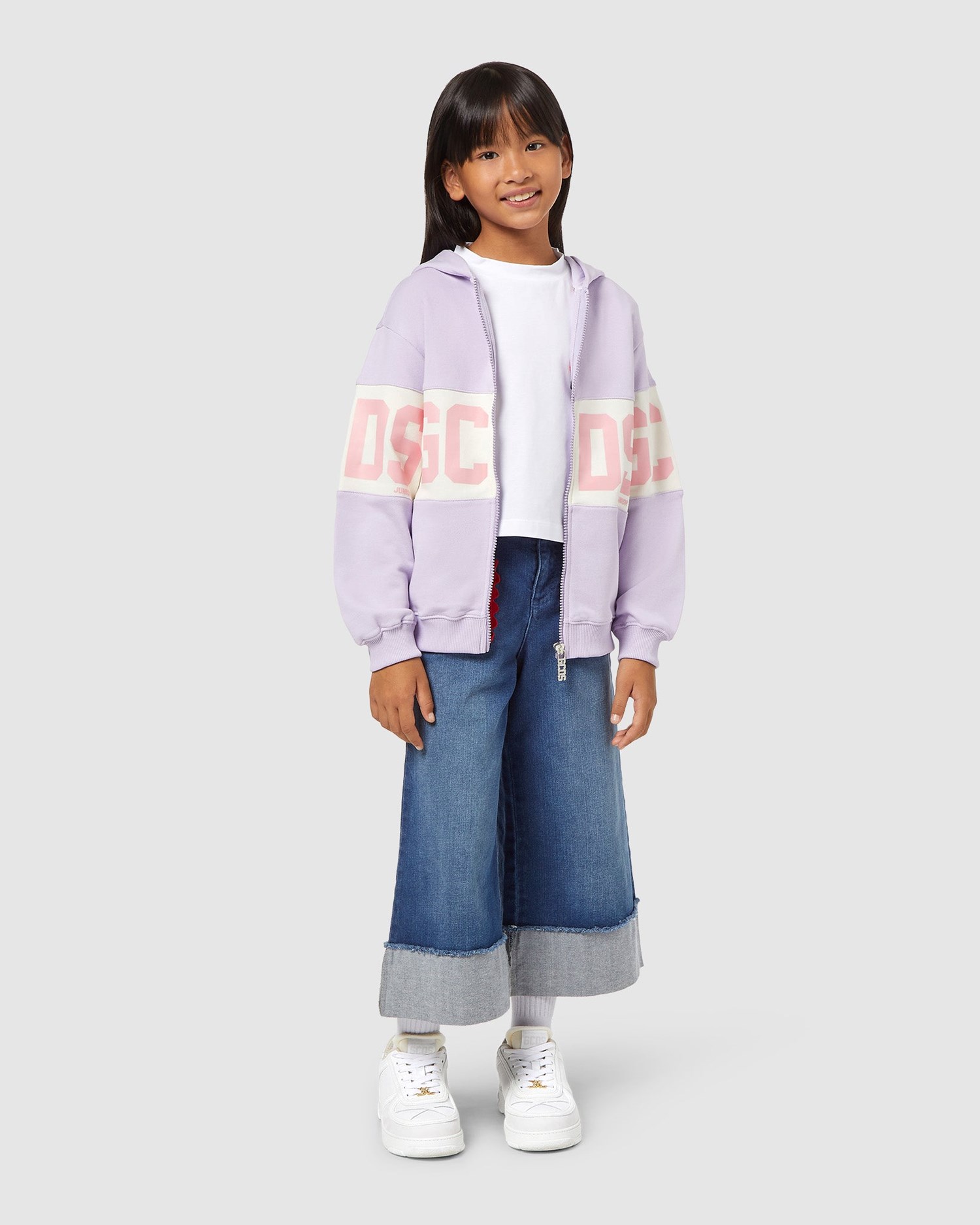 Sweat À Capuche GCDS Logo Band Zip-up Hoodie Enfant Lilac | 492310-NZW
