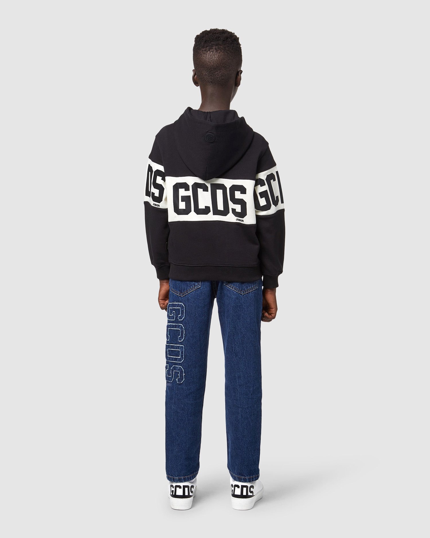 Sweat À Capuche GCDS Logo Band Zip-up Hoodie Enfant Noir | 602913-VKD