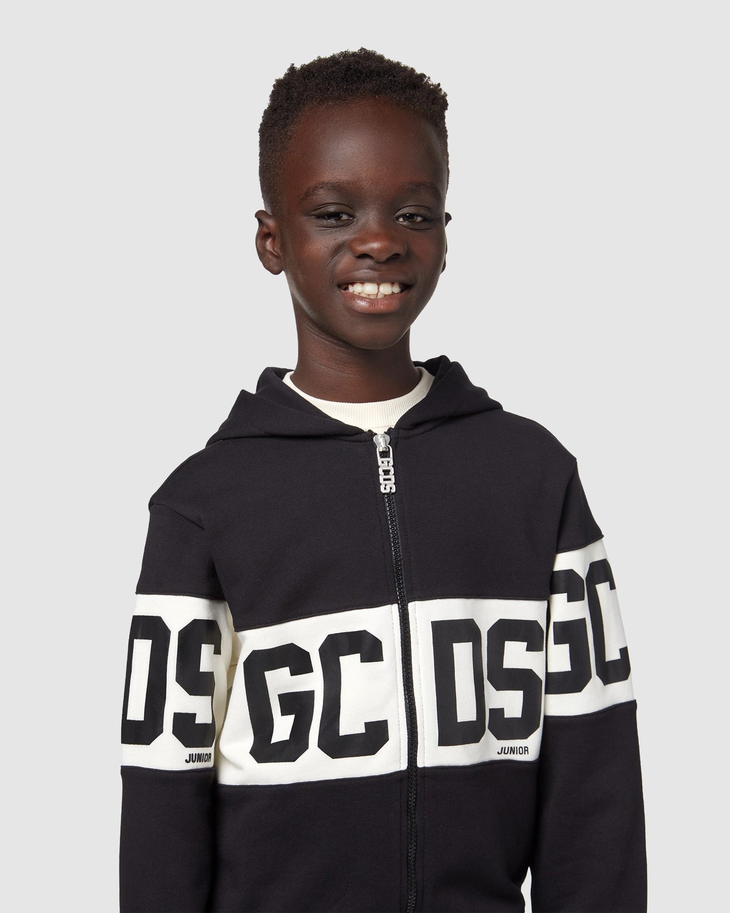 Sweat À Capuche GCDS Logo Band Zip-up Hoodie Enfant Noir | 602913-VKD