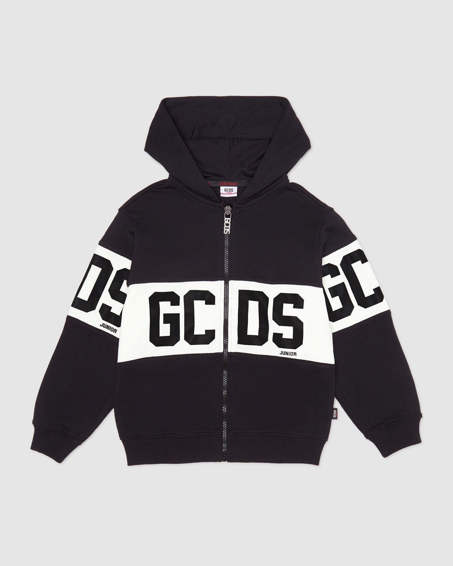 Sweat À Capuche GCDS Logo Band Zip-up Hoodie Enfant Noir | 602913-VKD