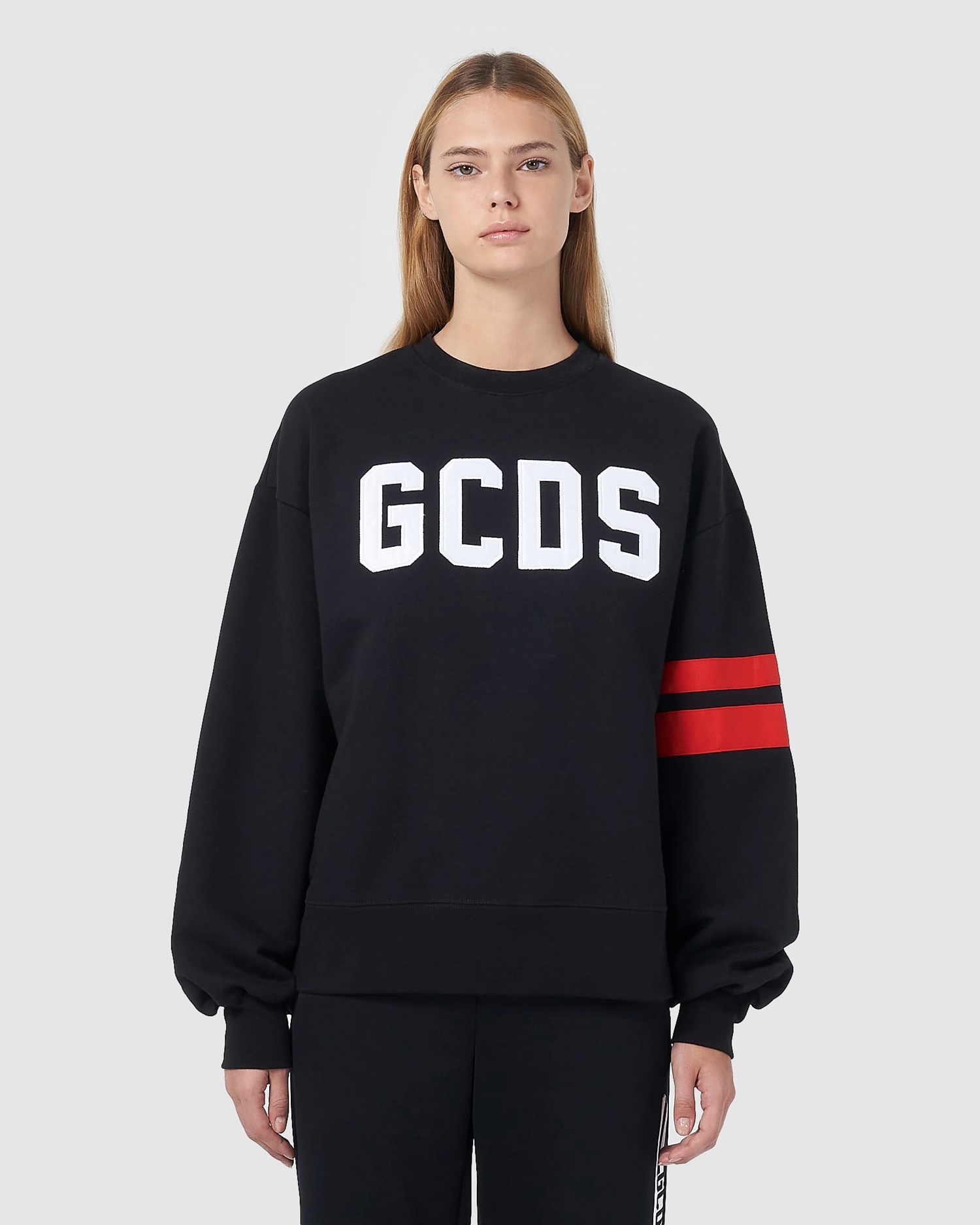 Sweat À Capuche GCDS Logo Crewneck Femme Noir | 460782-JMY