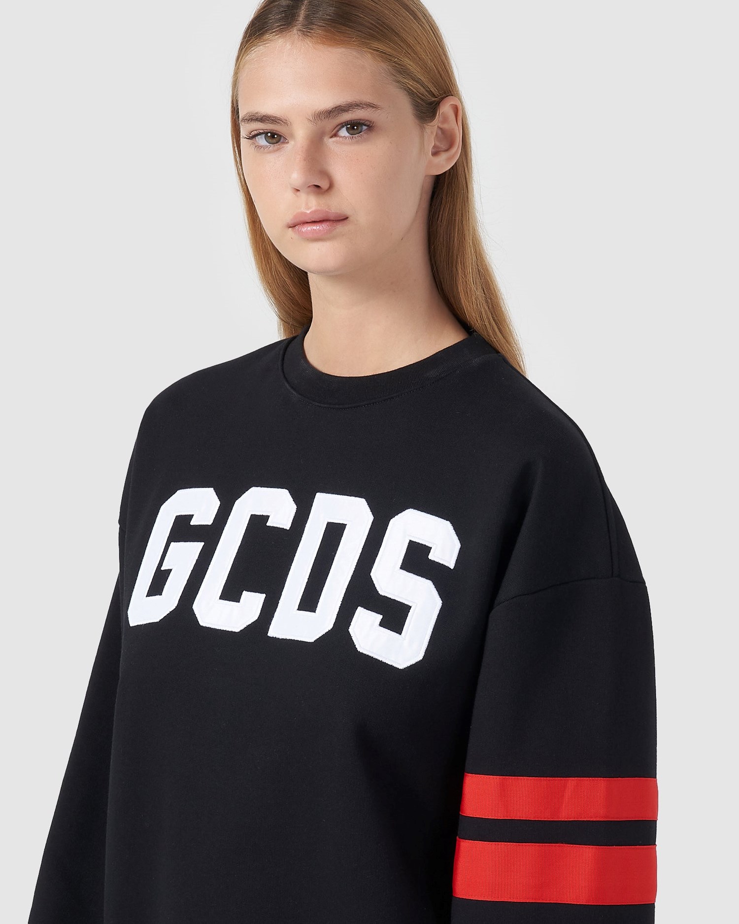 Sweat À Capuche GCDS Logo Crewneck Femme Noir | 460782-JMY