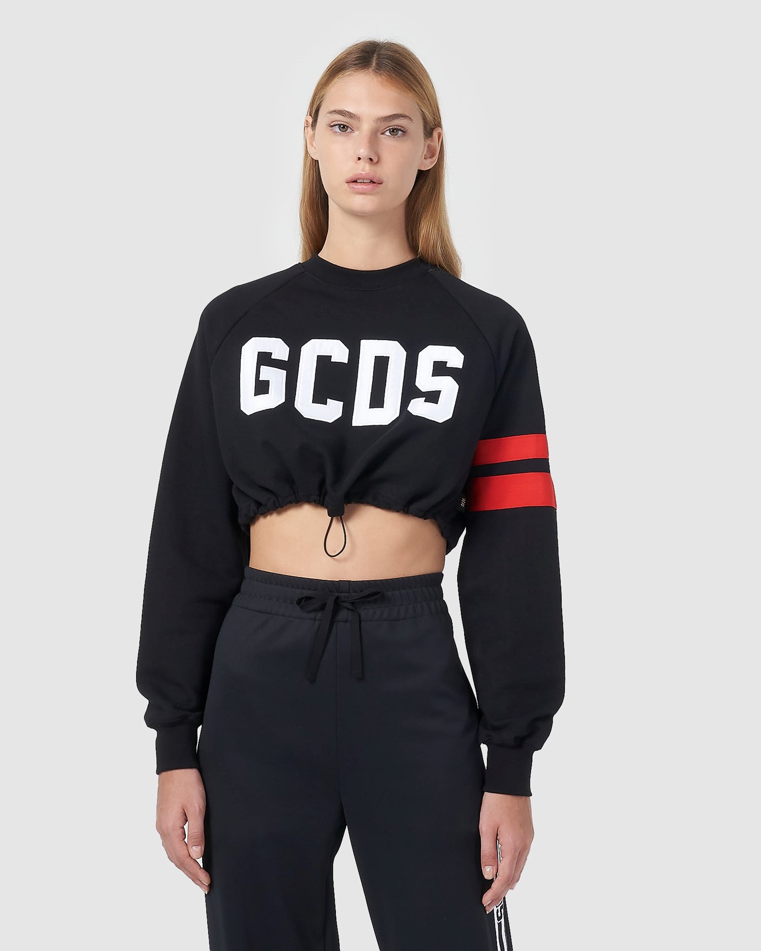 Sweat À Capuche GCDS Logo Crop Crewneck Femme Noir | 810243-UOF