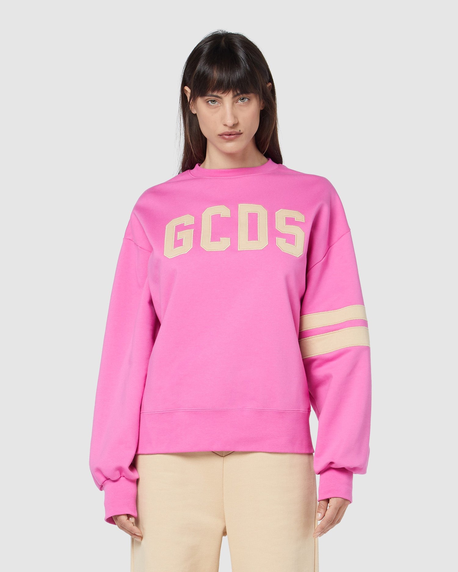 Sweat À Capuche GCDS Logo Oversized Crewneck Femme Fushia | 104682-XEK