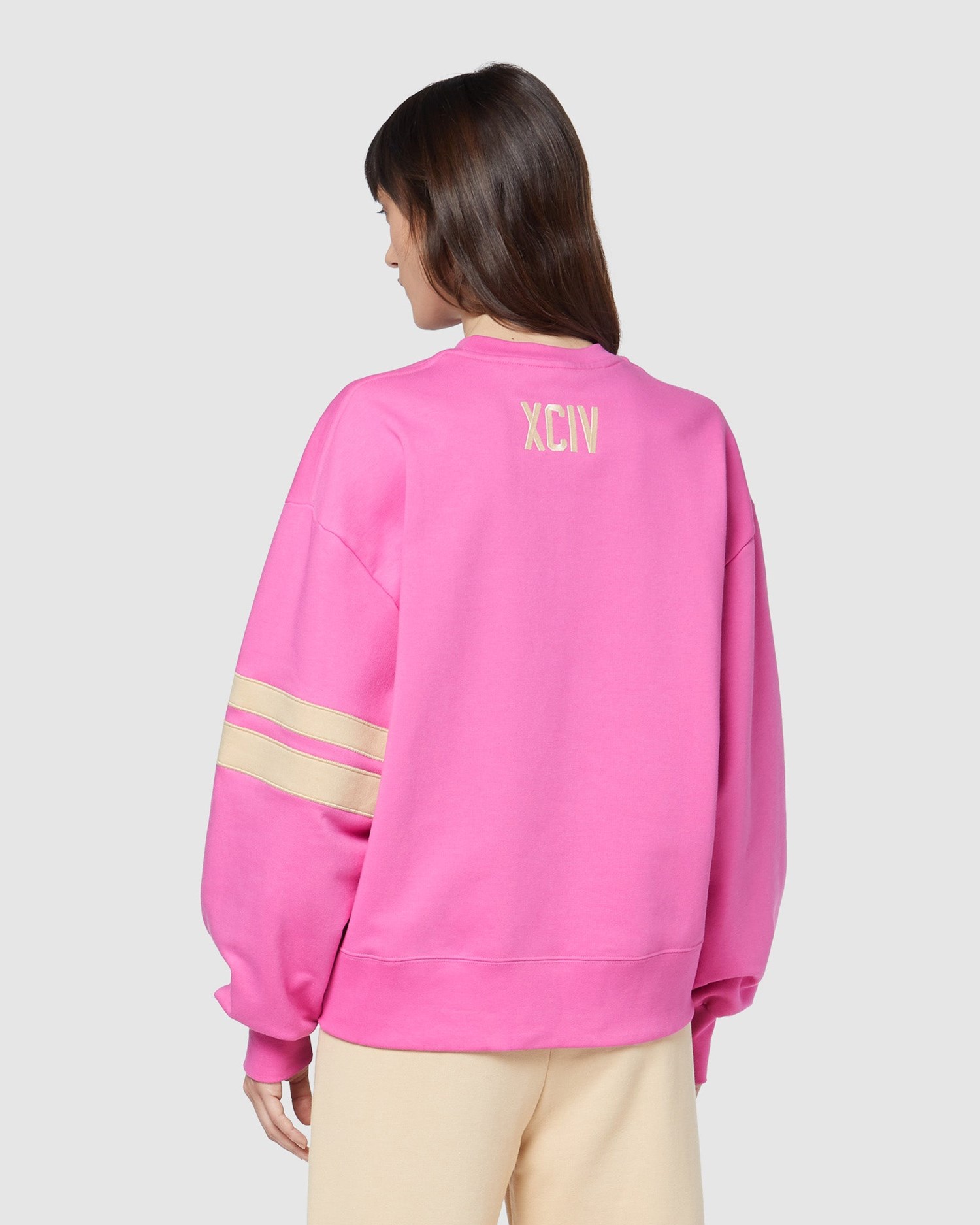 Sweat À Capuche GCDS Logo Oversized Crewneck Femme Fushia | 104682-XEK