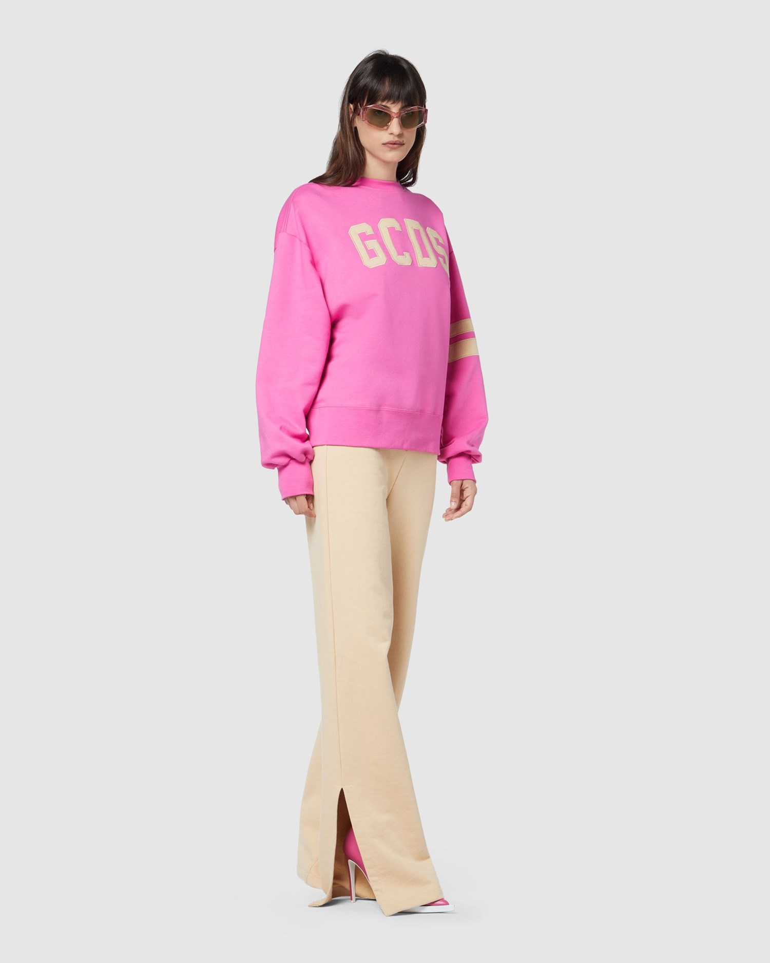 Sweat À Capuche GCDS Logo Oversized Crewneck Femme Fushia | 104682-XEK