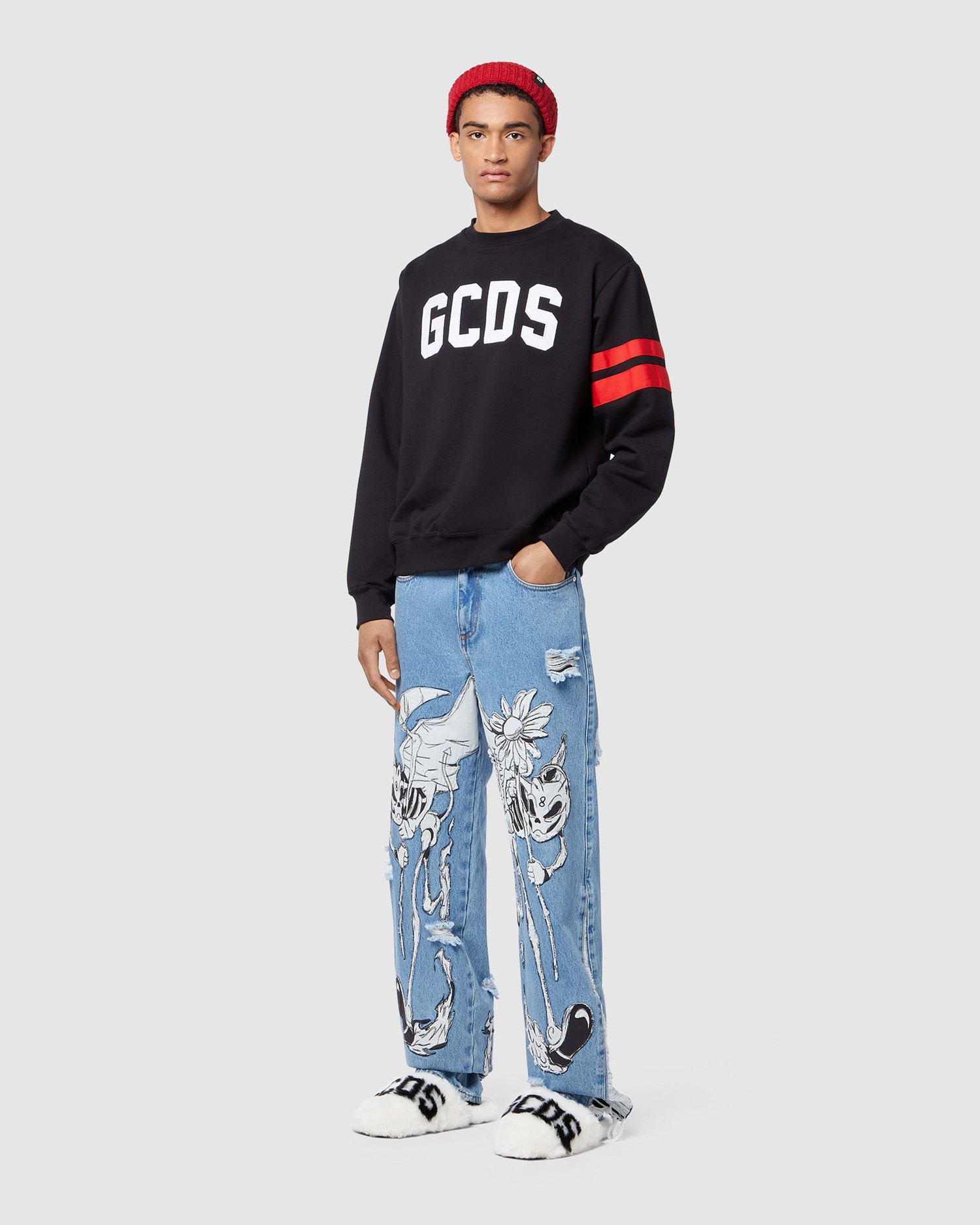 Sweat À Capuche GCDS Logo Regular Crewneck Homme Noir | 719036-SDF