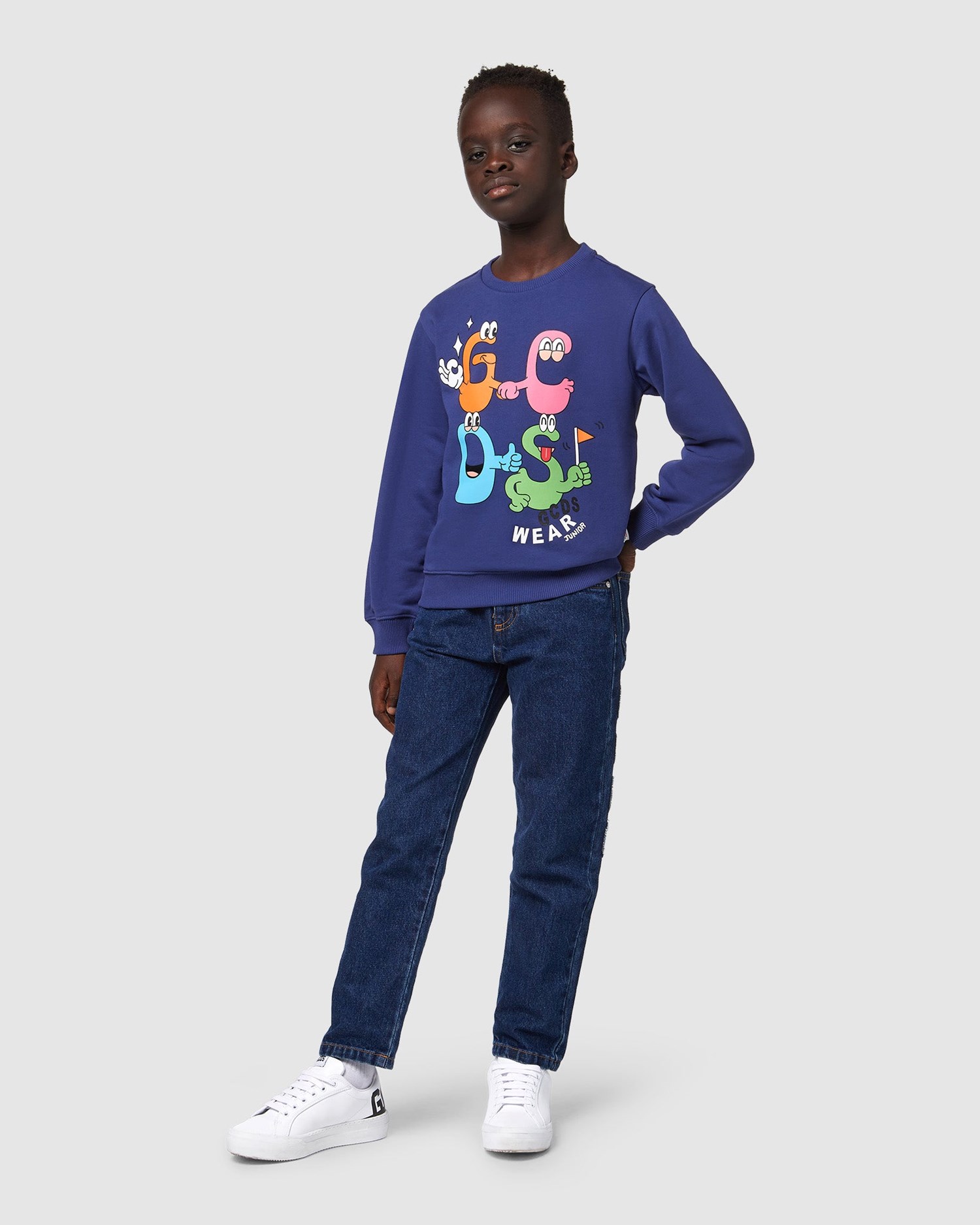 Sweat À Capuche GCDS Monsters Crewneck Enfant Bleu | 347168-XKT