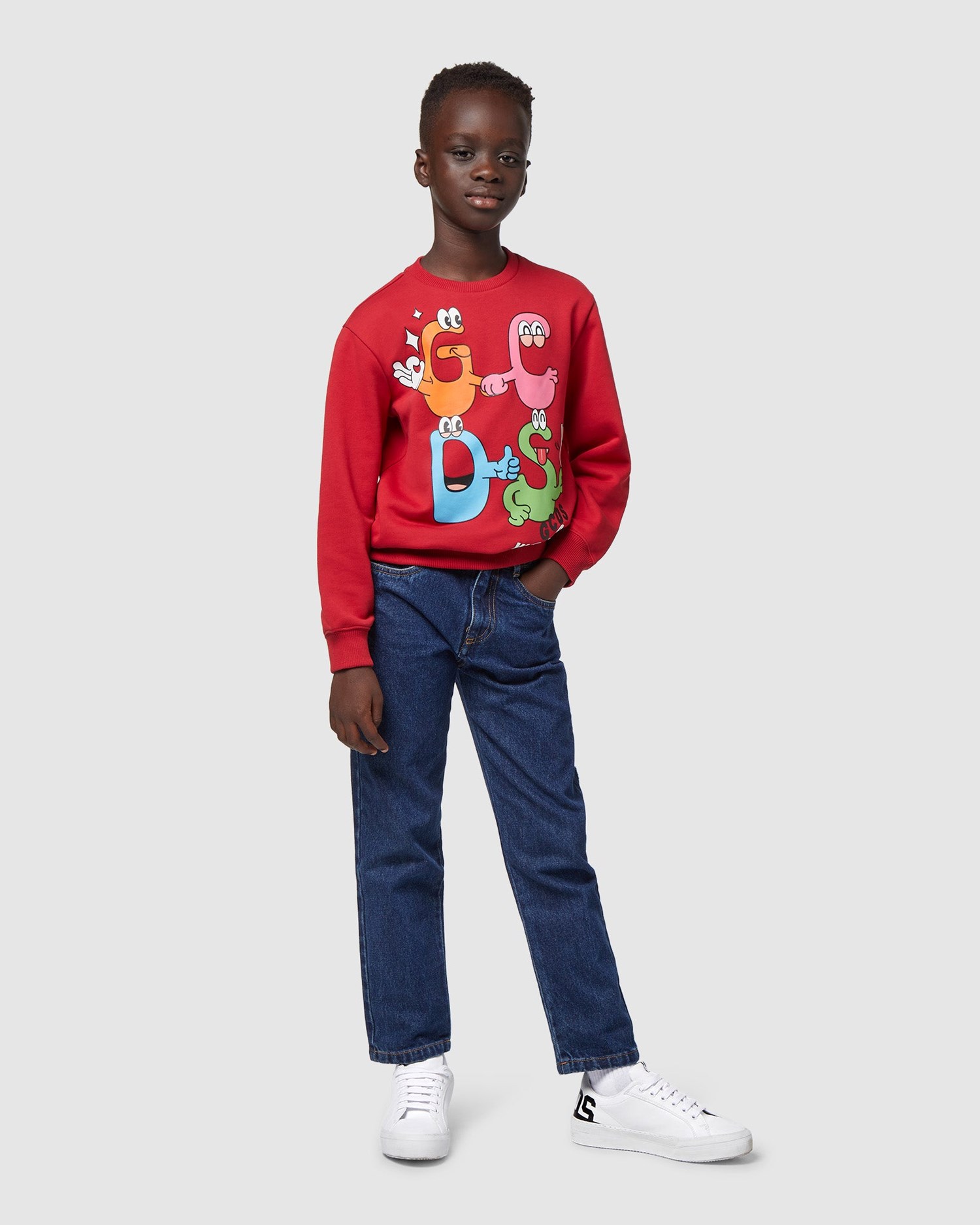 Sweat À Capuche GCDS Monsters Crewneck Enfant Rouge | 496783-ONM