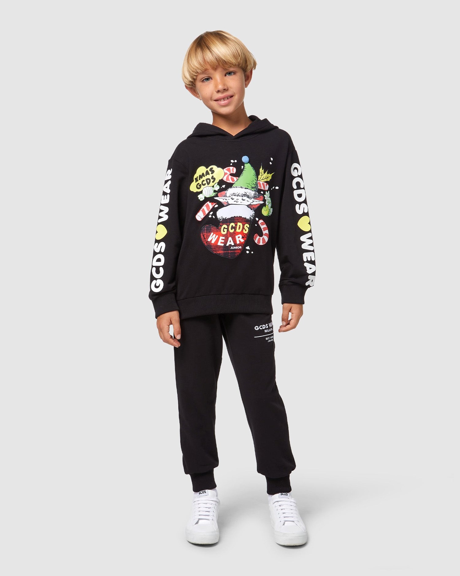 Sweat À Capuche GCDS Xmas Hoodie Enfant Noir | 142356-GKE