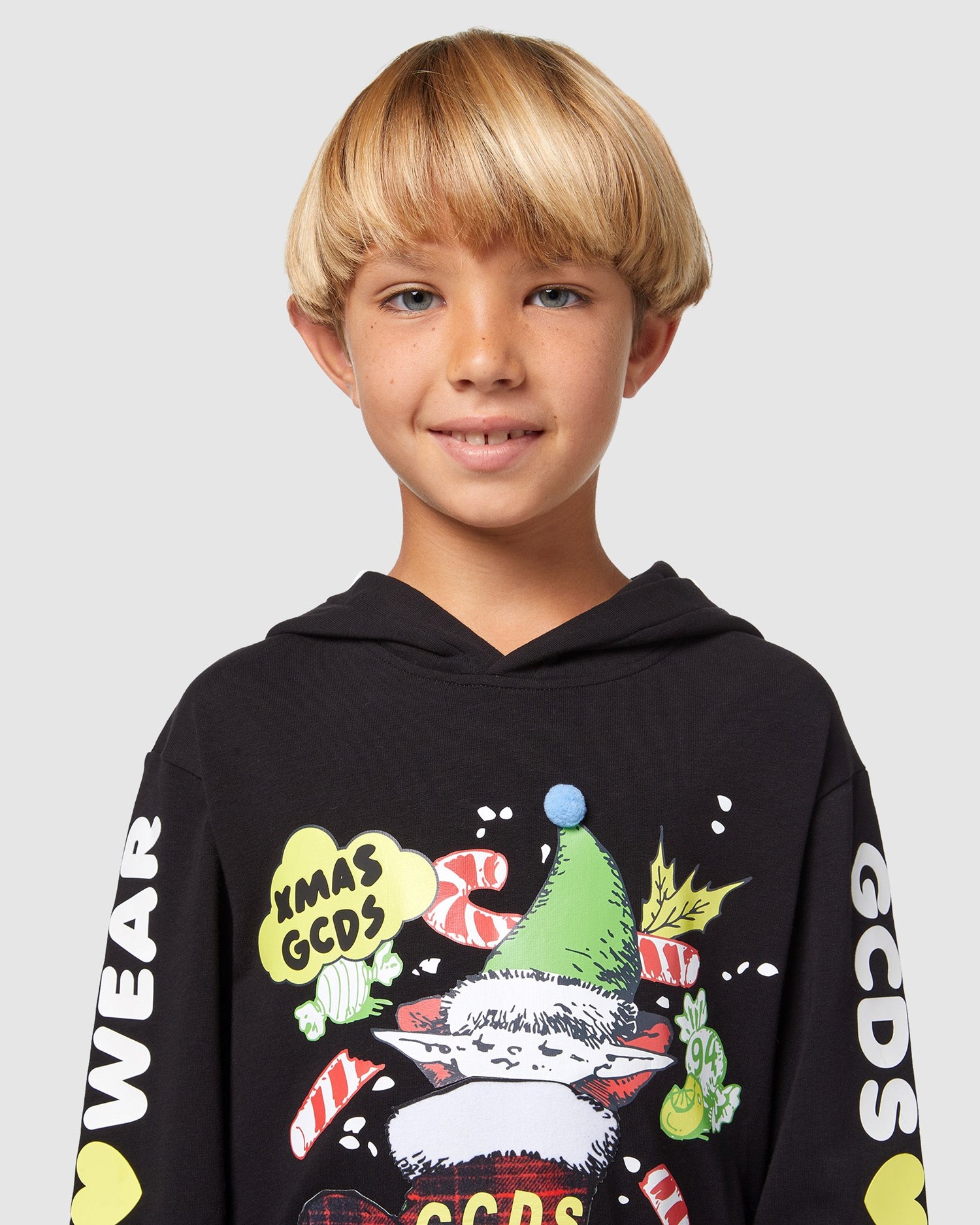 Sweat À Capuche GCDS Xmas Hoodie Enfant Noir | 142356-GKE