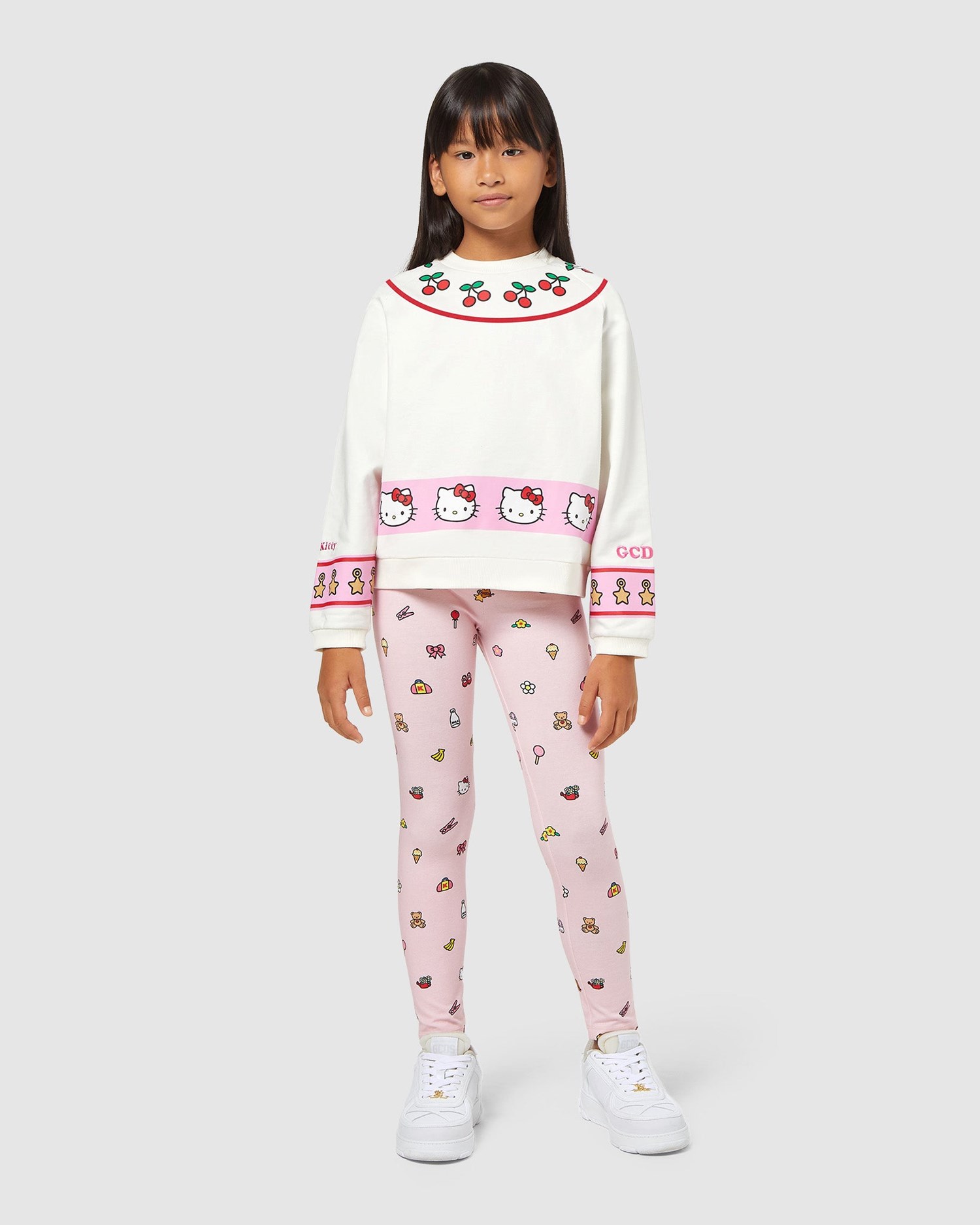 Sweat À Capuche GCDS Hello Kitty Crewneck Enfant Blanche | 071869-UTR
