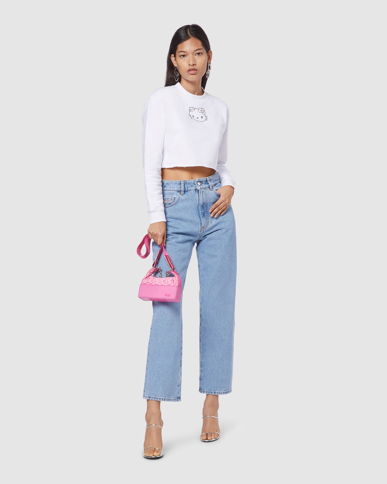 Sweat À Capuche GCDS Hello Kitty Cropped Crewneck Femme Blanche | 723961-UIJ