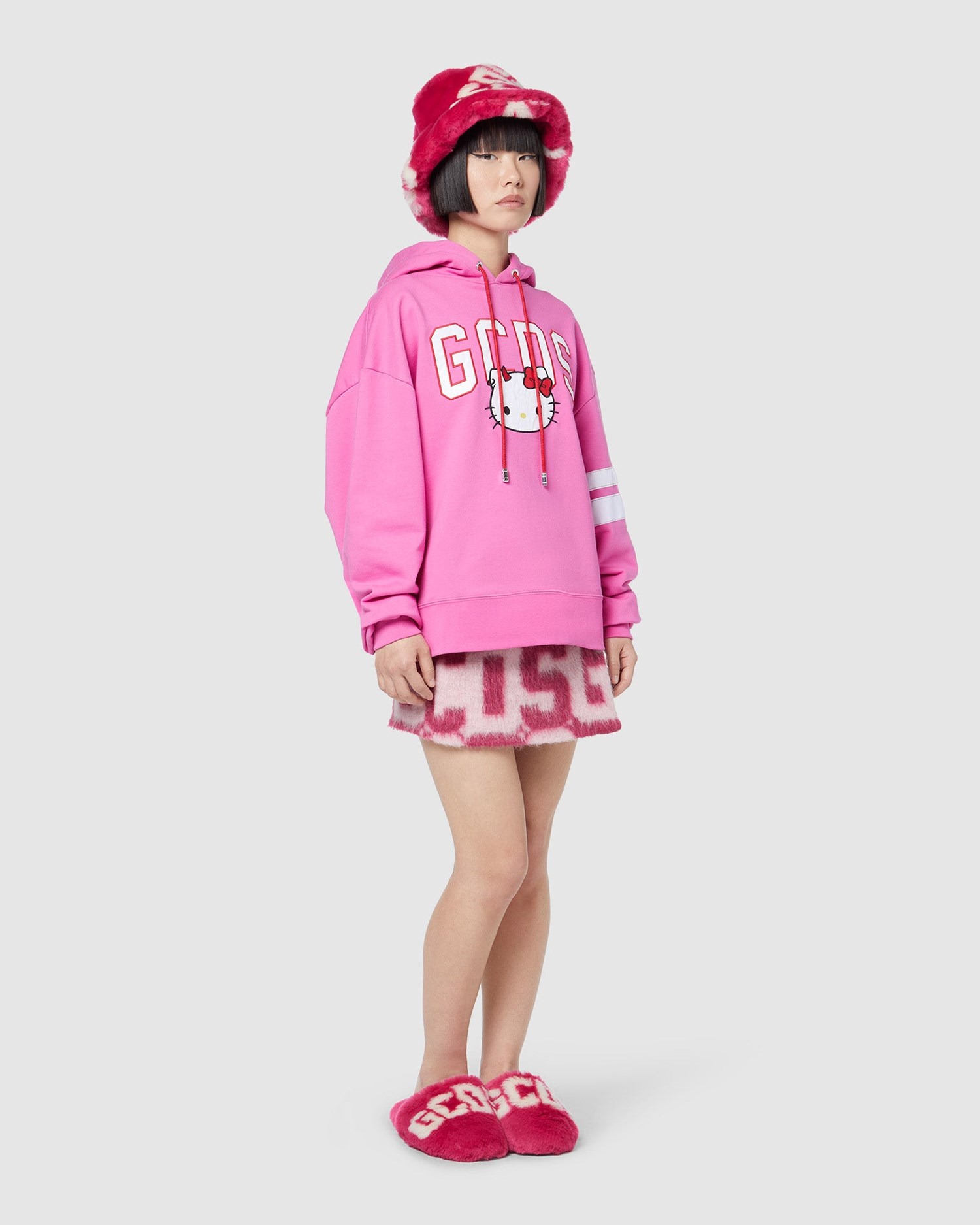 Sweat À Capuche GCDS Hello Kitty Oversized Hoodie Femme Fushia | 703269-MGS