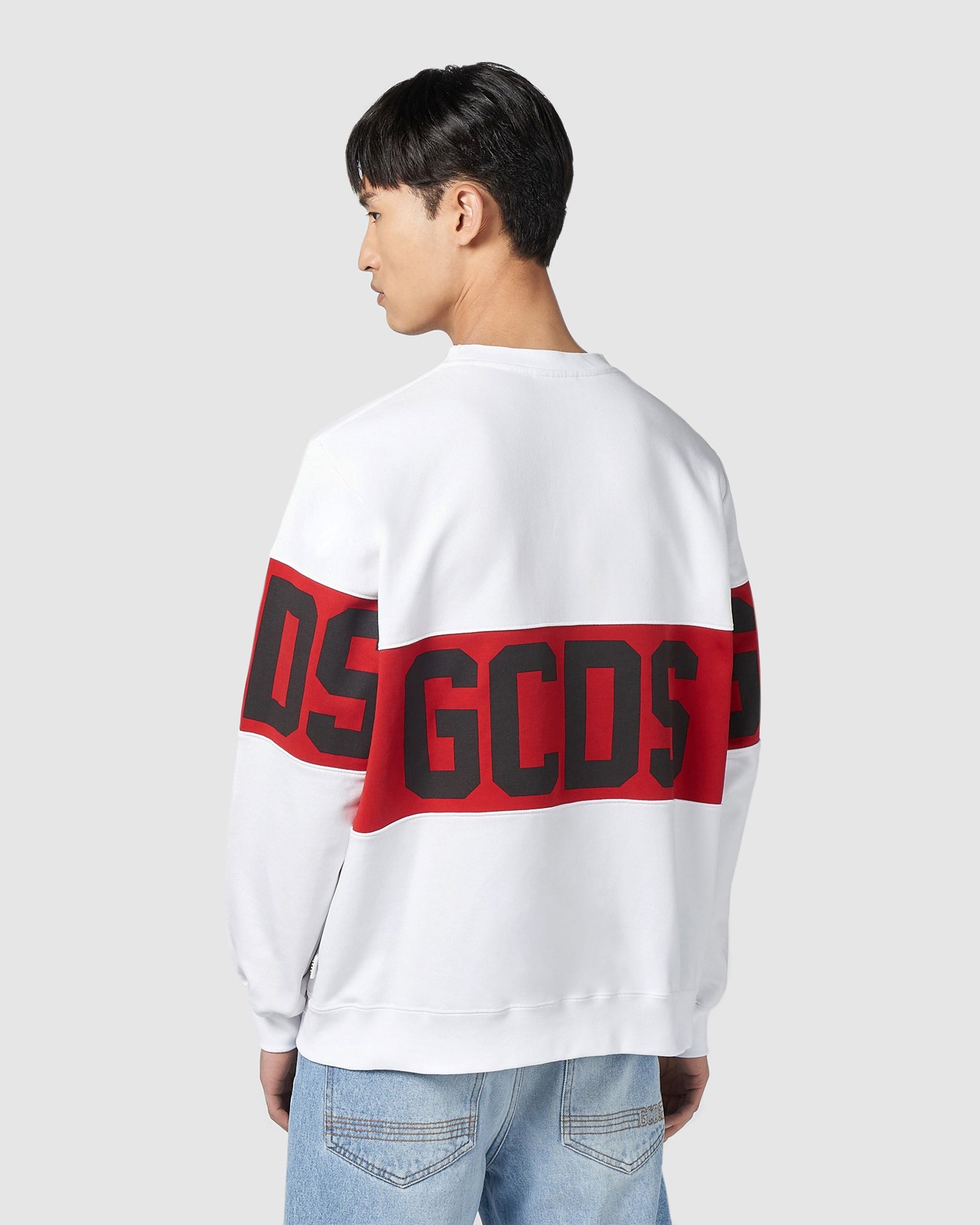 Sweat À Capuche GCDS Logo Band Crewneck Homme Blanche | 259043-ODI