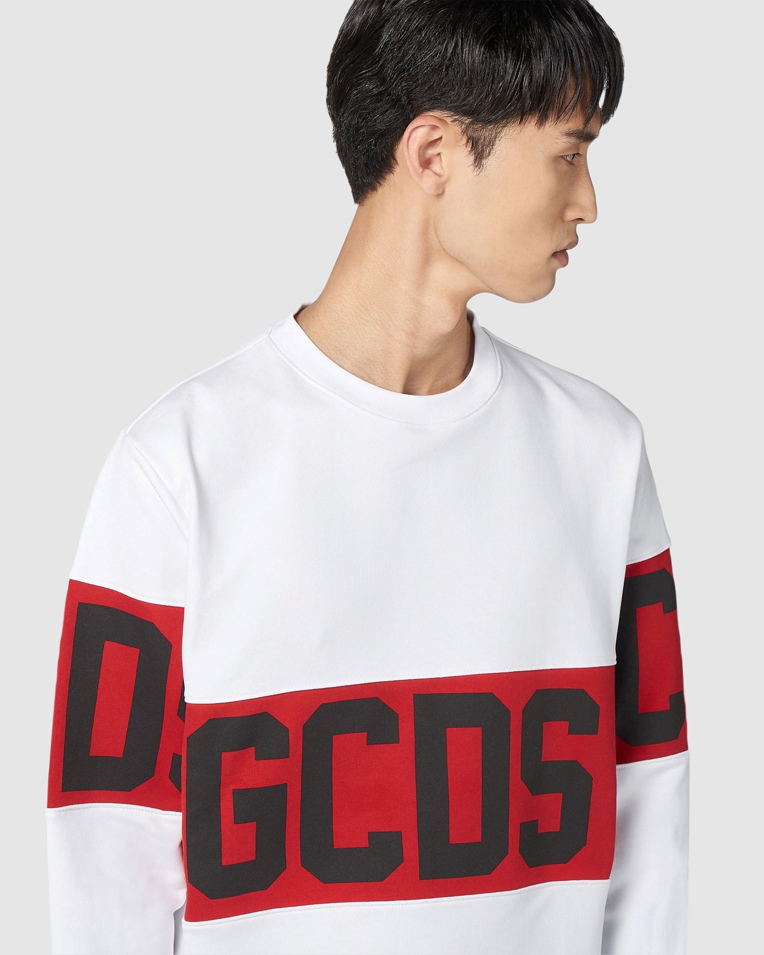 Sweat À Capuche GCDS Logo Band Crewneck Homme Blanche | 259043-ODI