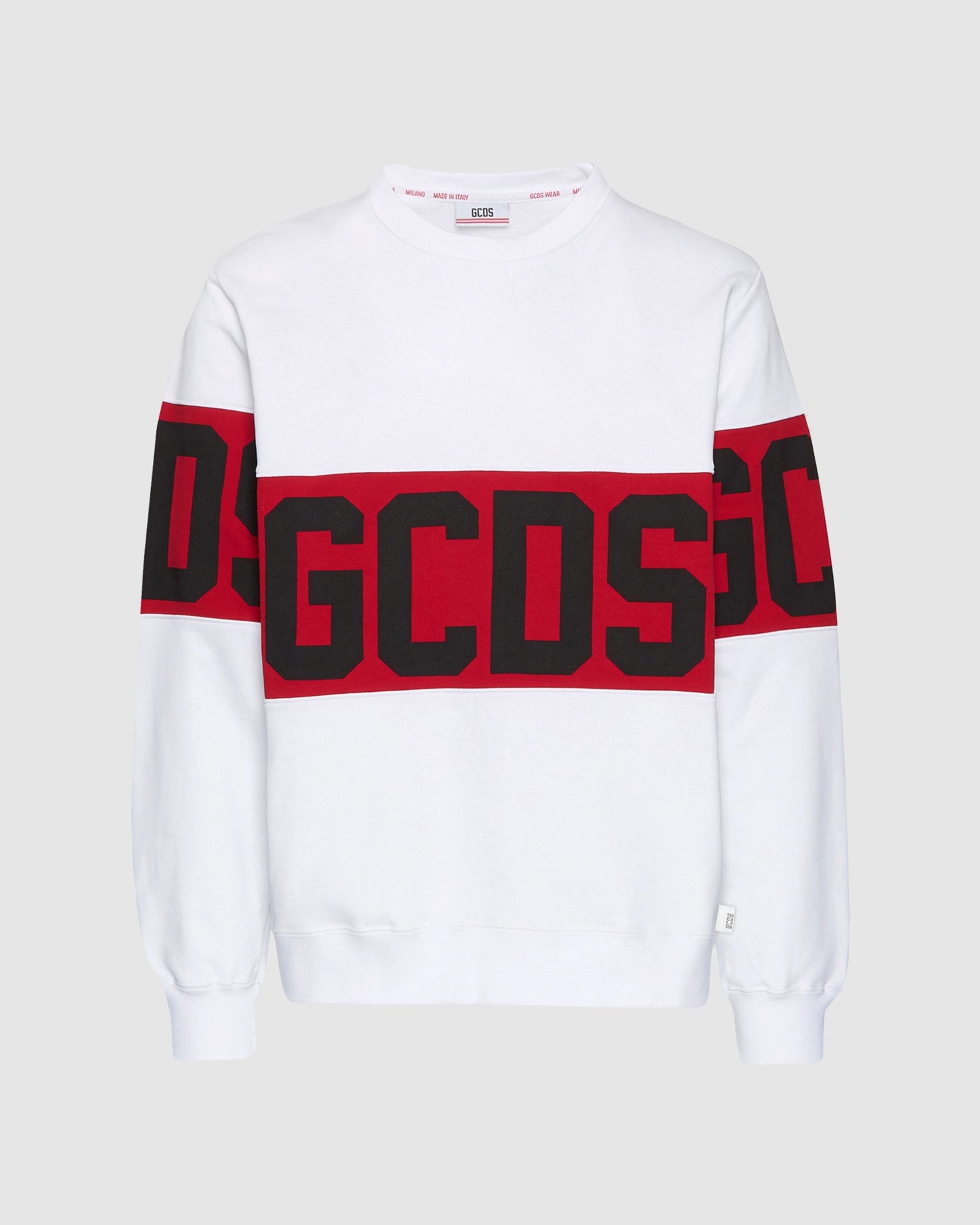 Sweat À Capuche GCDS Logo Band Crewneck Homme Blanche | 259043-ODI