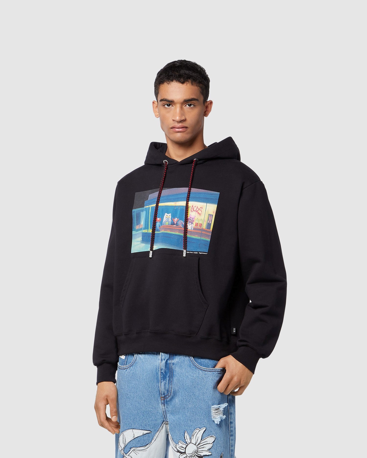 Sweat À Capuche GCDS Nightmares Printed Regular Hoodie Homme Noir | 692510-IJU