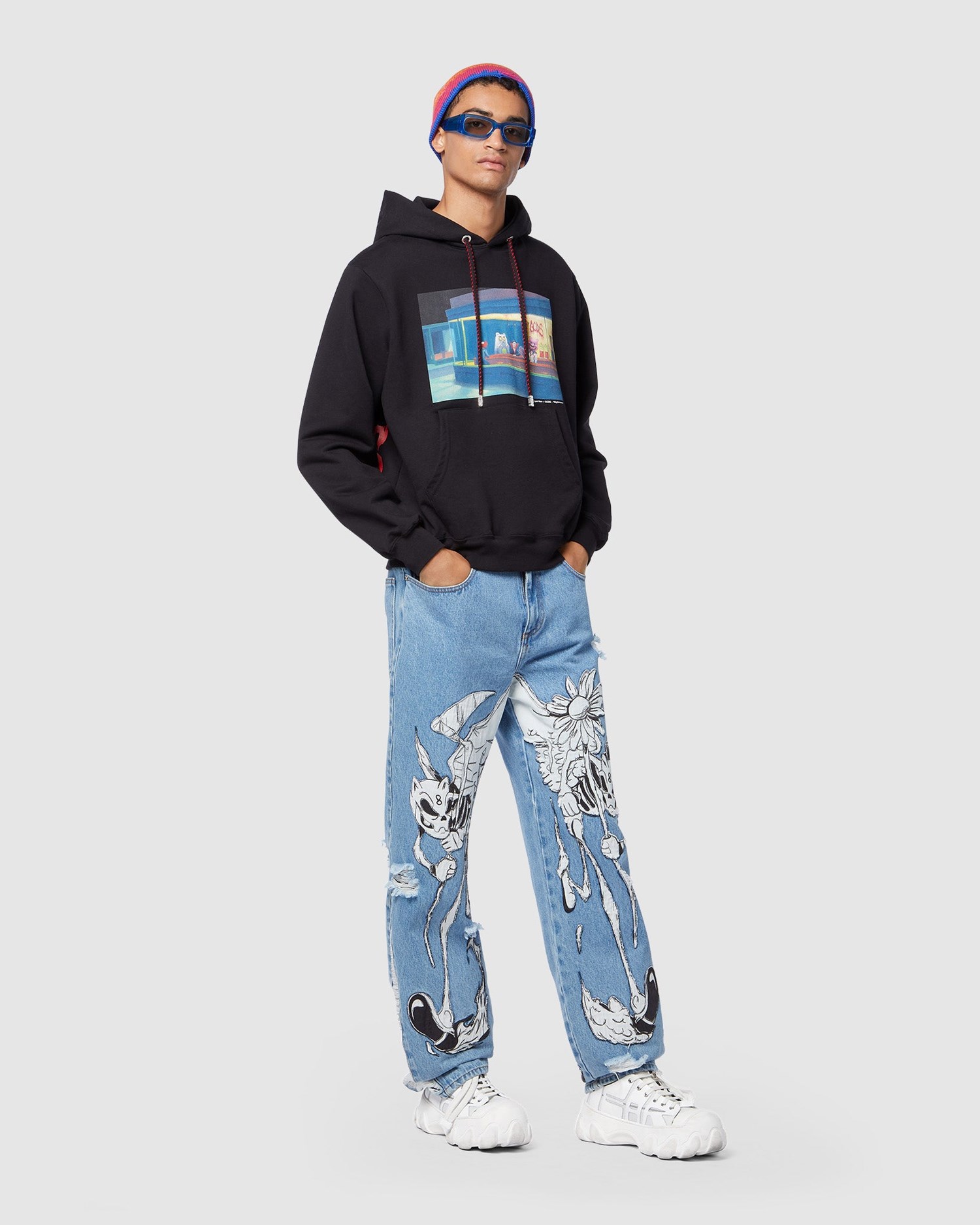 Sweat À Capuche GCDS Nightmares Printed Regular Hoodie Homme Noir | 692510-IJU