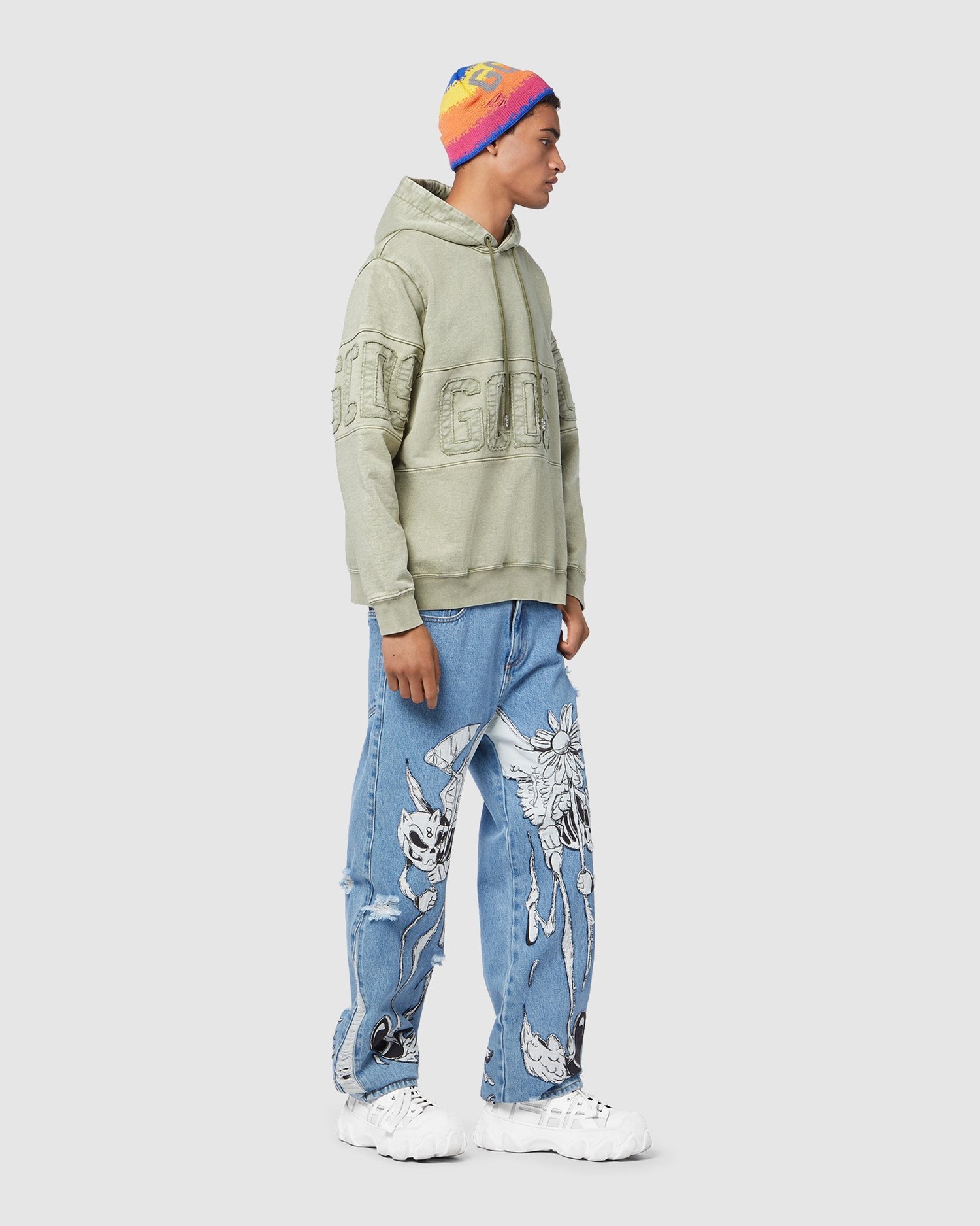 Sweat À Capuche GCDS Overdyed Gcds Logo Band Hoodie Homme Vert | 017952-XBH