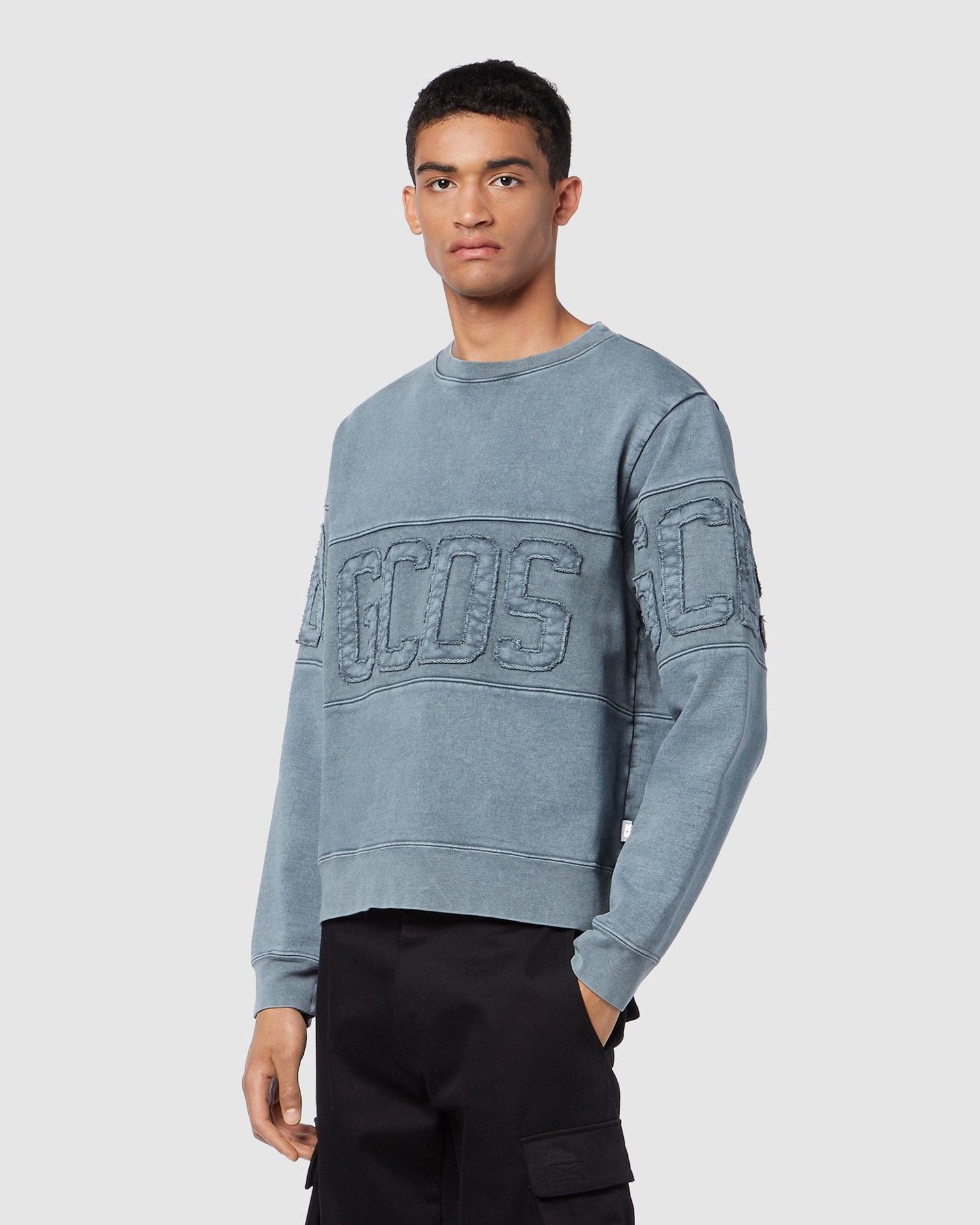 Sweat À Capuche GCDS Overdyed Gcds Logo Band Crewneck Homme Noir | 039872-YCD