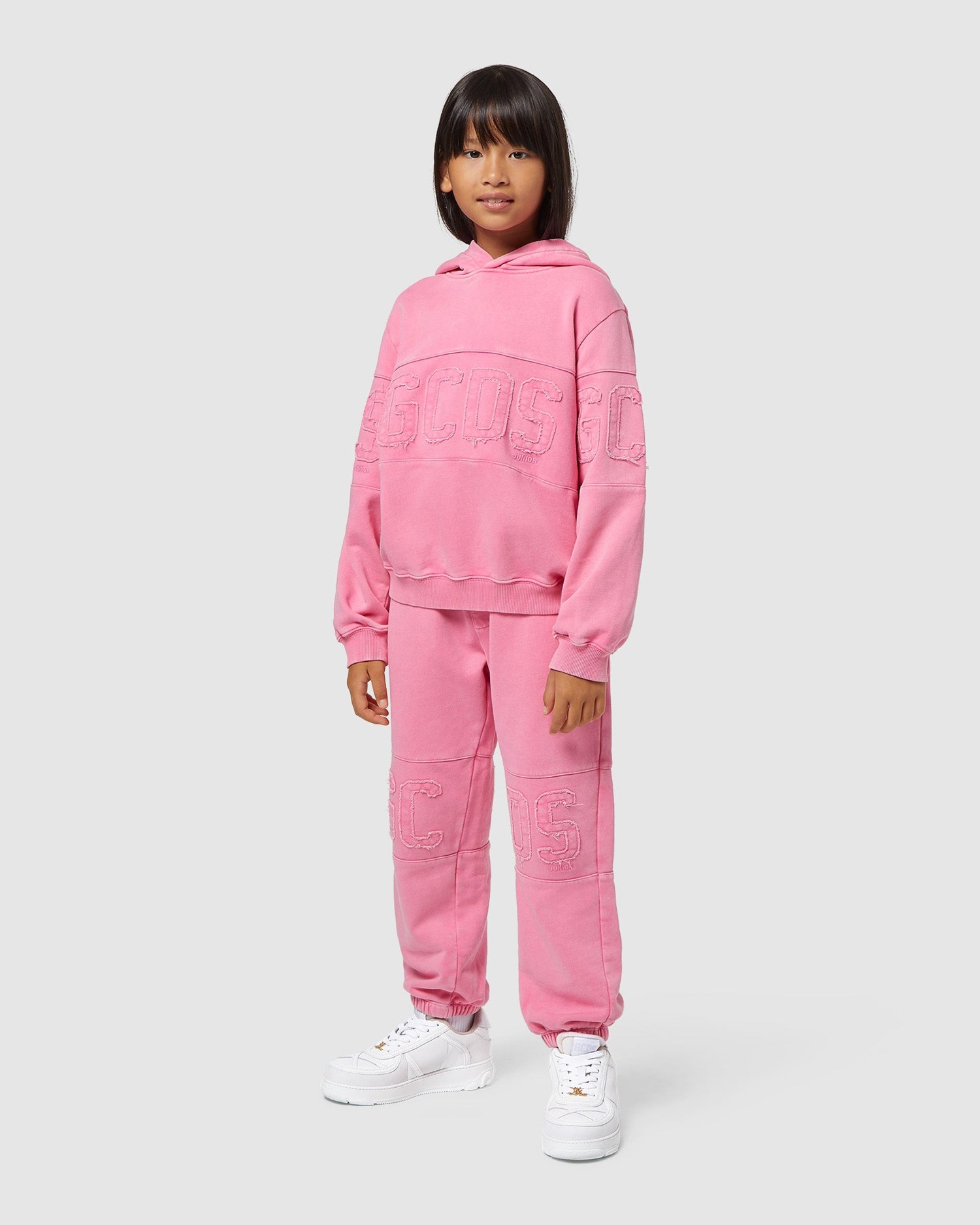 Sweat À Capuche GCDS Overdyed Gcds Logo Band Hoodie Enfant Rose | 163857-QRP