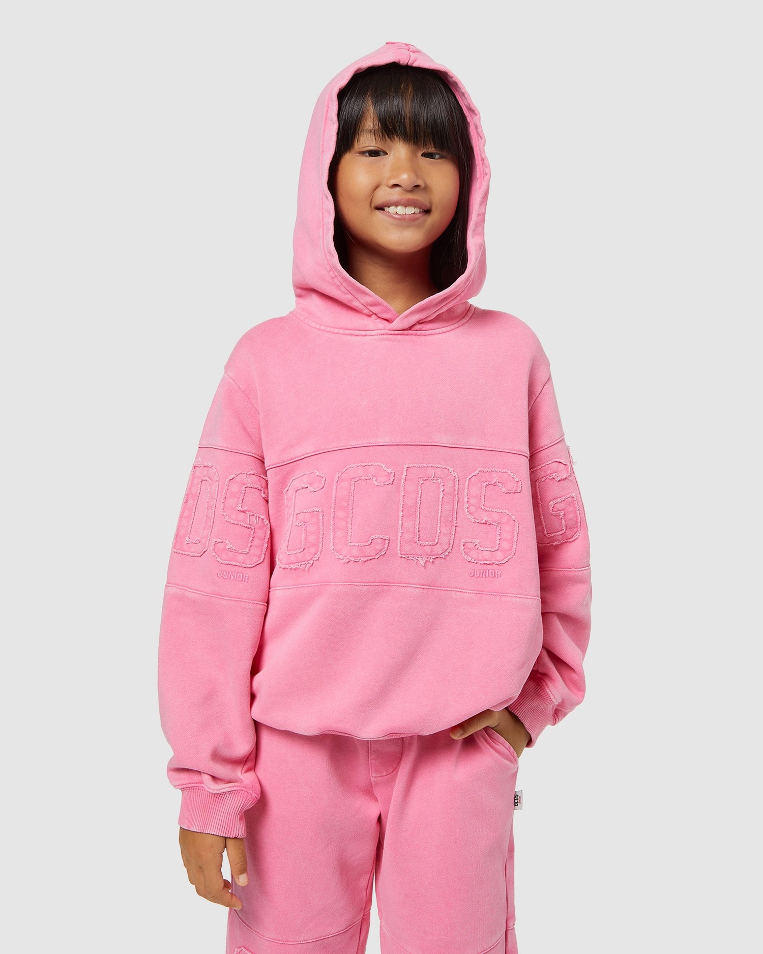 Sweat À Capuche GCDS Overdyed Gcds Logo Band Hoodie Enfant Rose | 163857-QRP