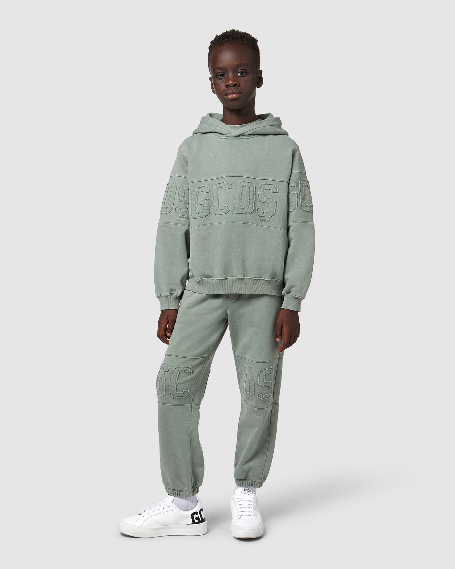 Sweat À Capuche GCDS Overdyed Gcds Logo Band Hoodie Enfant Vert | 370916-JUX