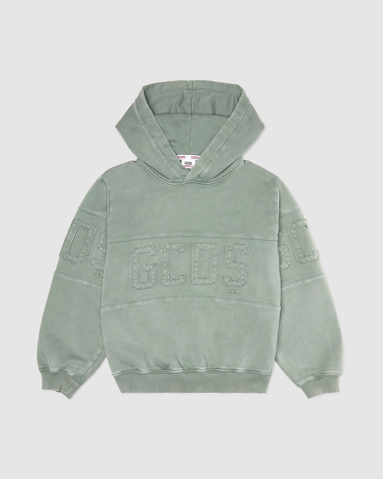 Sweat À Capuche GCDS Overdyed Gcds Logo Band Hoodie Enfant Vert | 370916-JUX