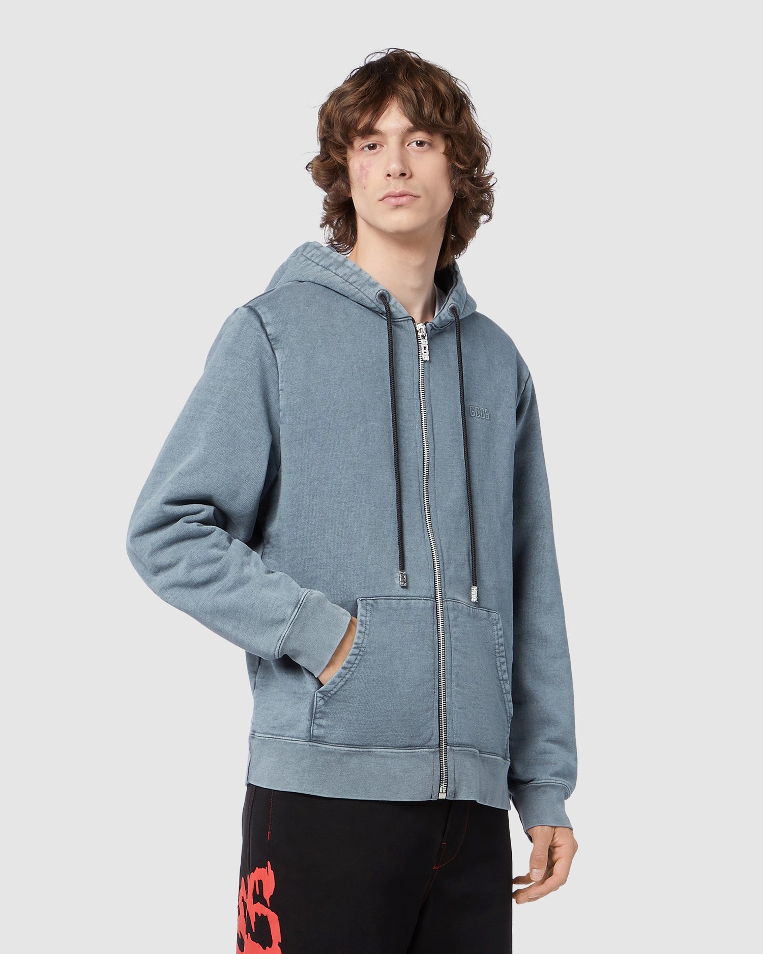 Sweat À Capuche GCDS Overdyed Gcds Zip-up Hoodie Homme Noir | 967382-CBX