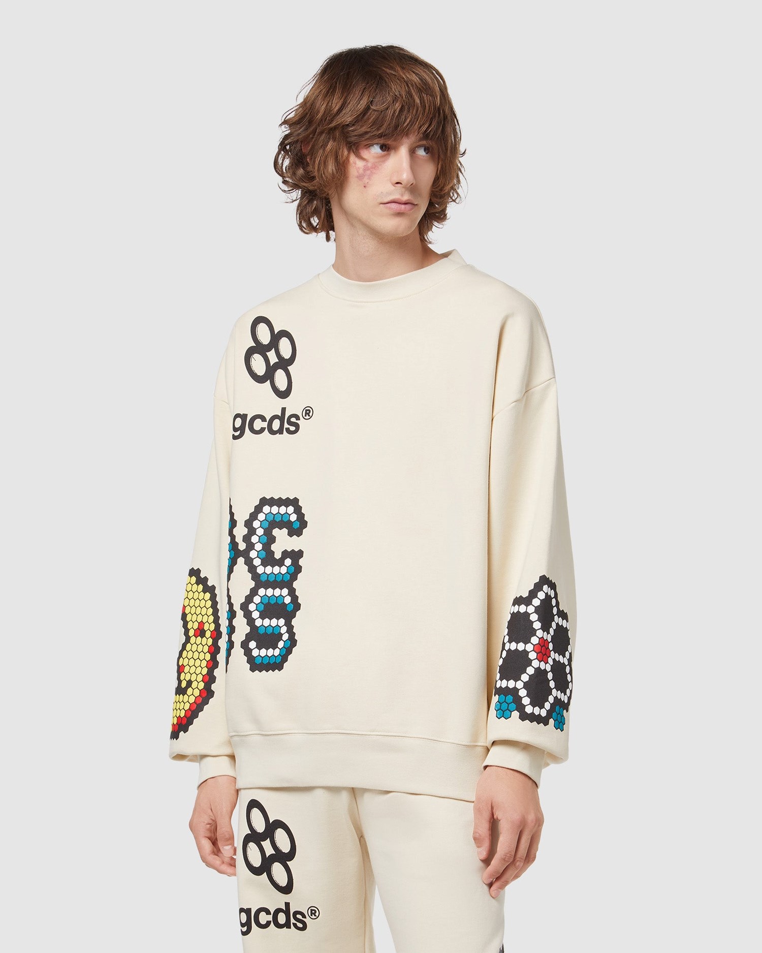 Sweat À Capuche GCDS Plush Oversized Crewneck Homme Grise | 745983-KYW