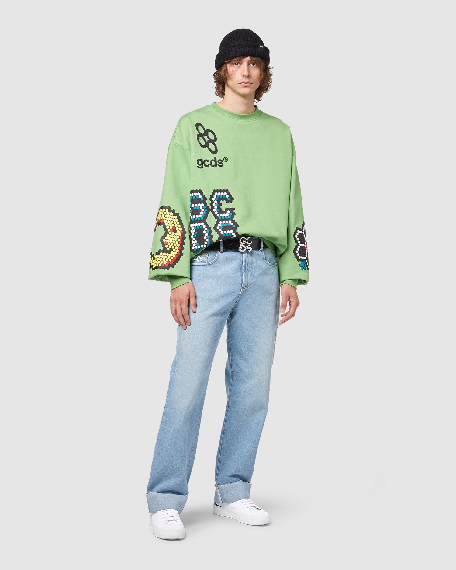 Sweat À Capuche GCDS Plush Oversized Crewneck Homme Vert | 806723-KIX