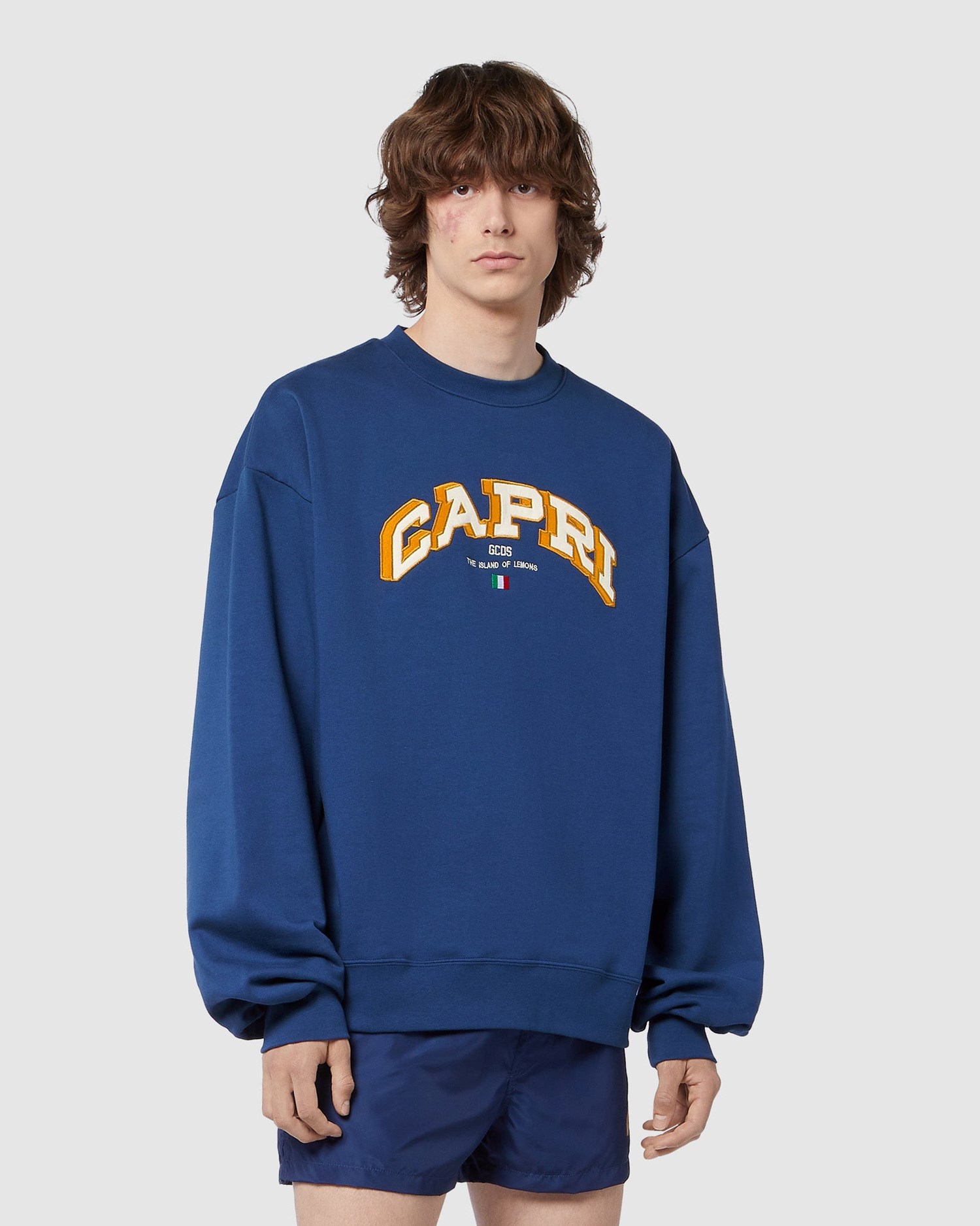 Sweats GCDS Capri Oversized Crewneck Sweatshirt Homme Bleu | 601573-FDS