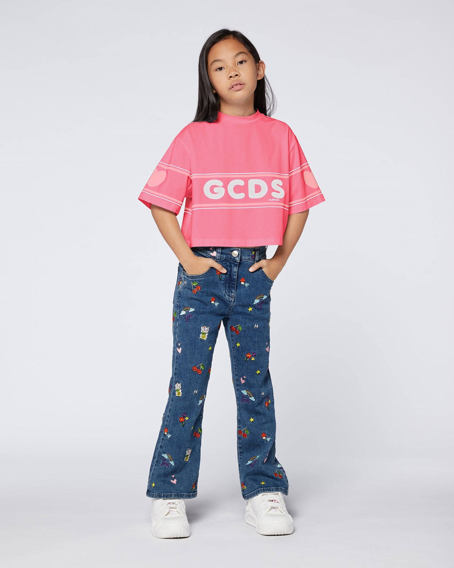 T Shirts GCDS Crop Gcds Logo T-shirt Enfant Rose | 274058-IYK