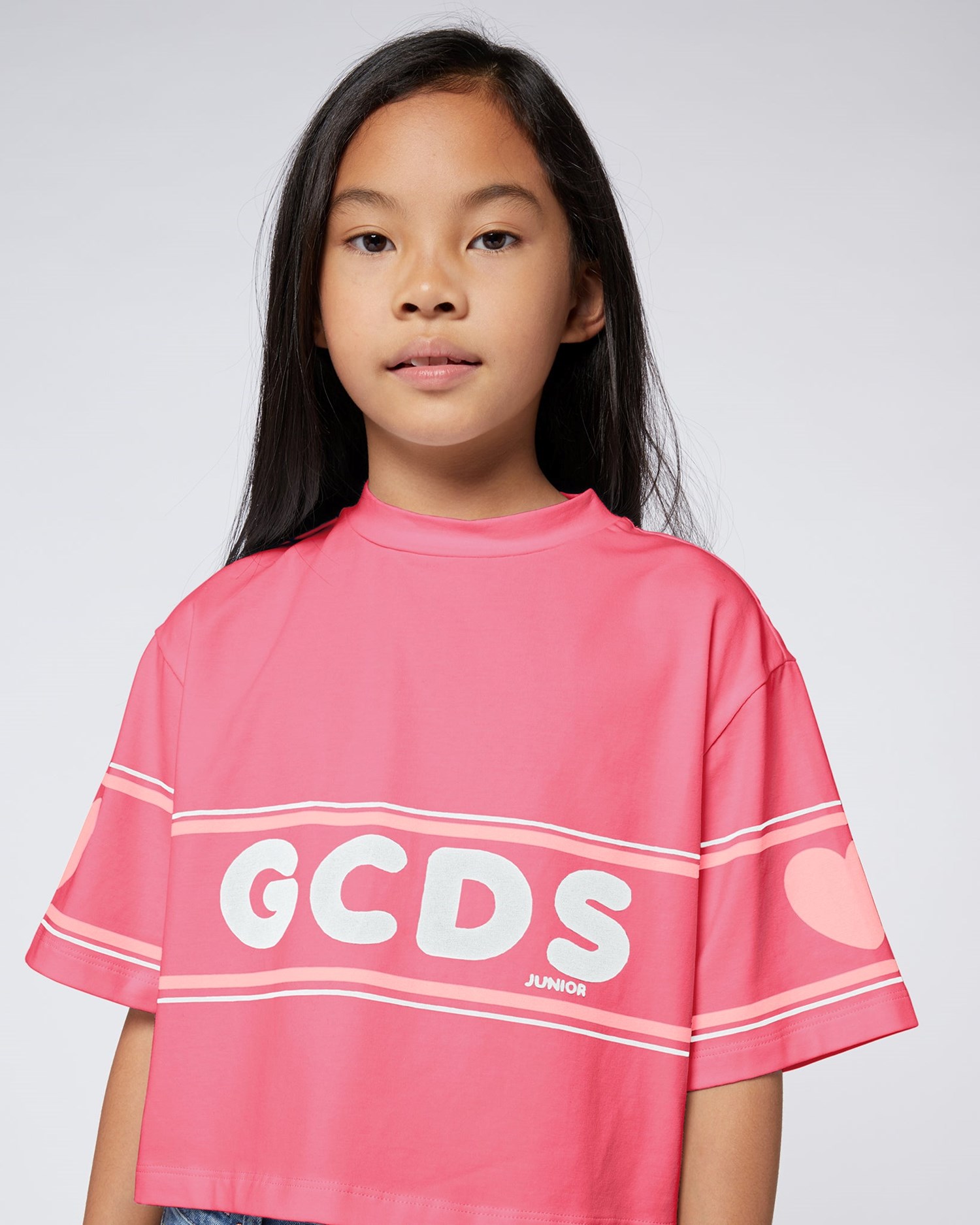 T Shirts GCDS Crop Gcds Logo T-shirt Enfant Rose | 274058-IYK