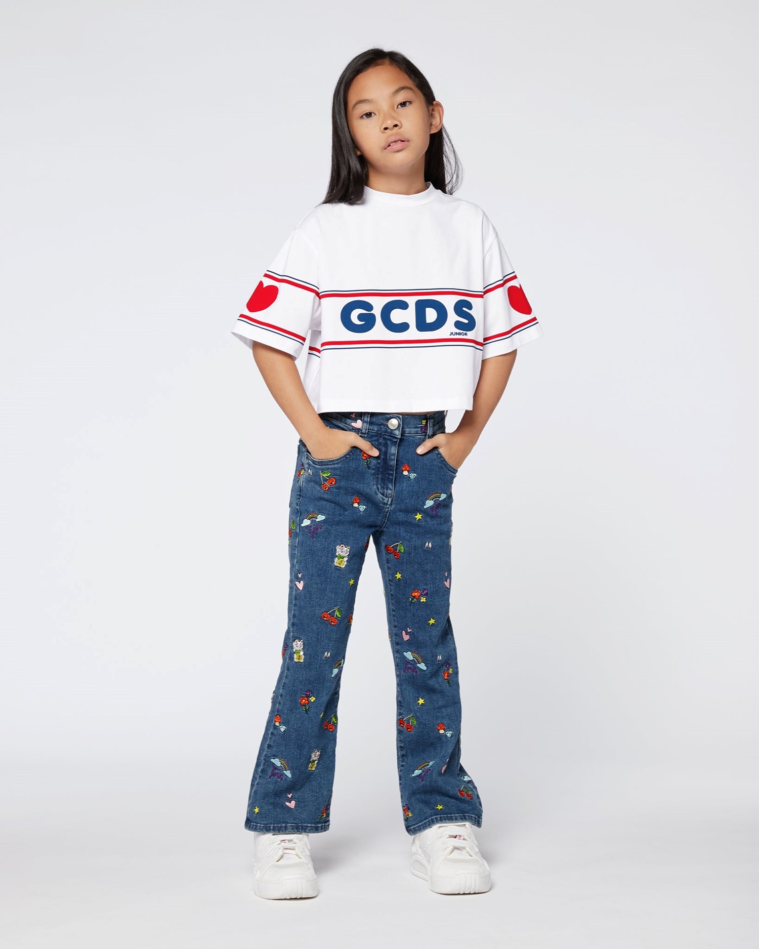 T Shirts GCDS Crop Gcds Logo T-shirt Enfant Blanche | 608142-SJD